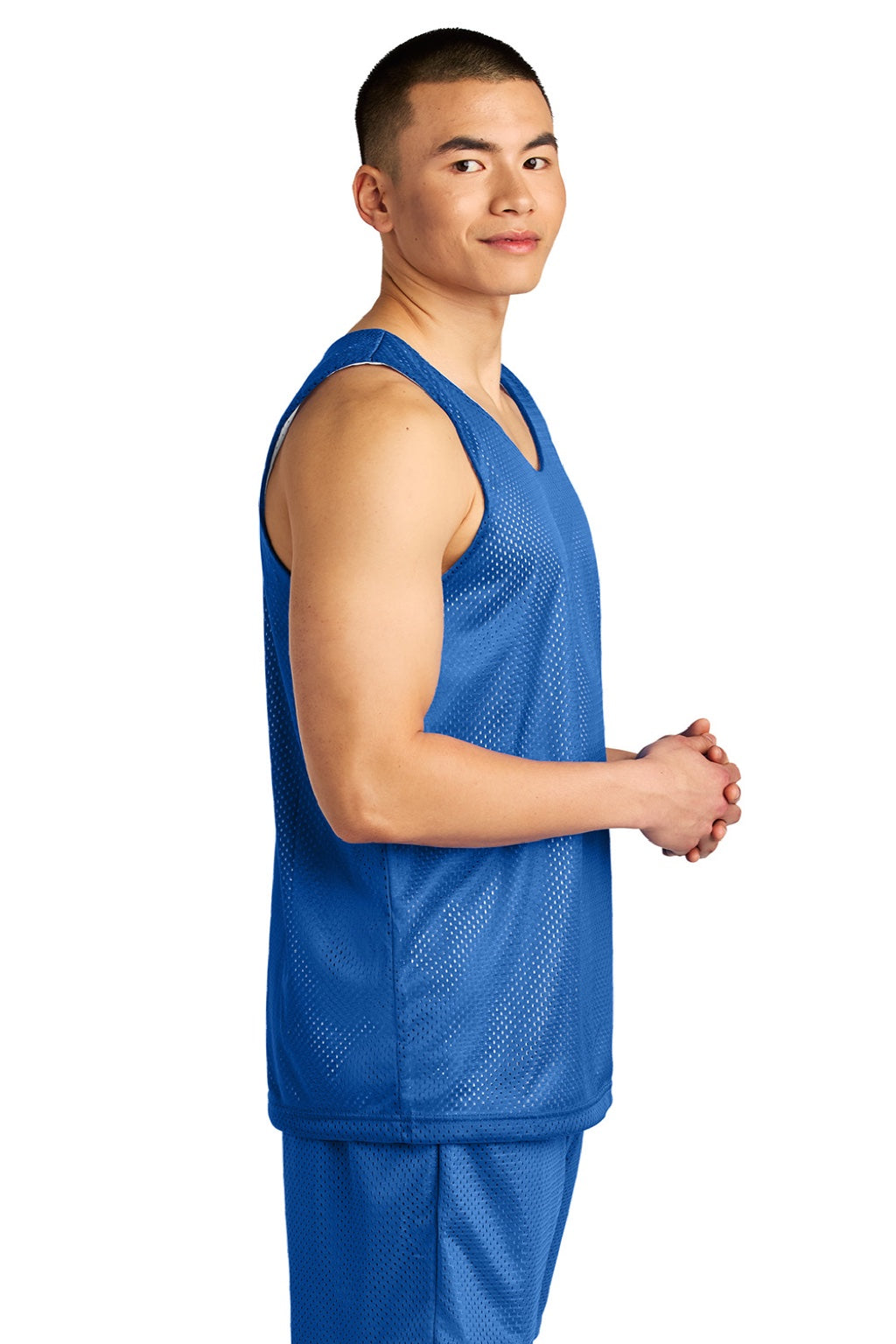 A4 A4NF1270 Mens Reversible Mesh Moisture Wicking Tank Top Royal Blue Model Side