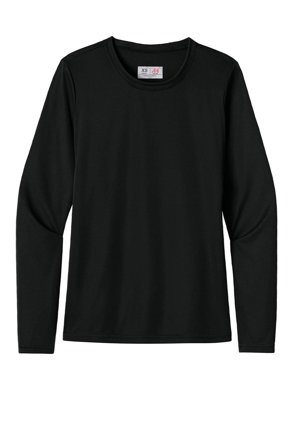 A4 A4NW3002 Womens Cooling Performance Long Sleeve Crewneck T-Shirt Black Flat Front