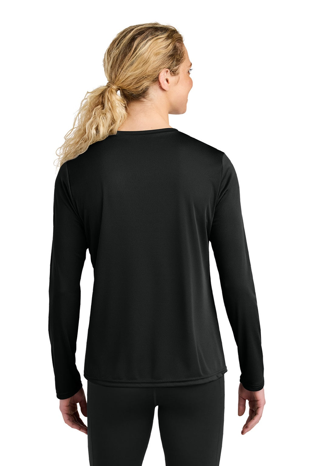 A4 A4NW3002 Womens Cooling Performance Long Sleeve Crewneck T-Shirt Black Model Back