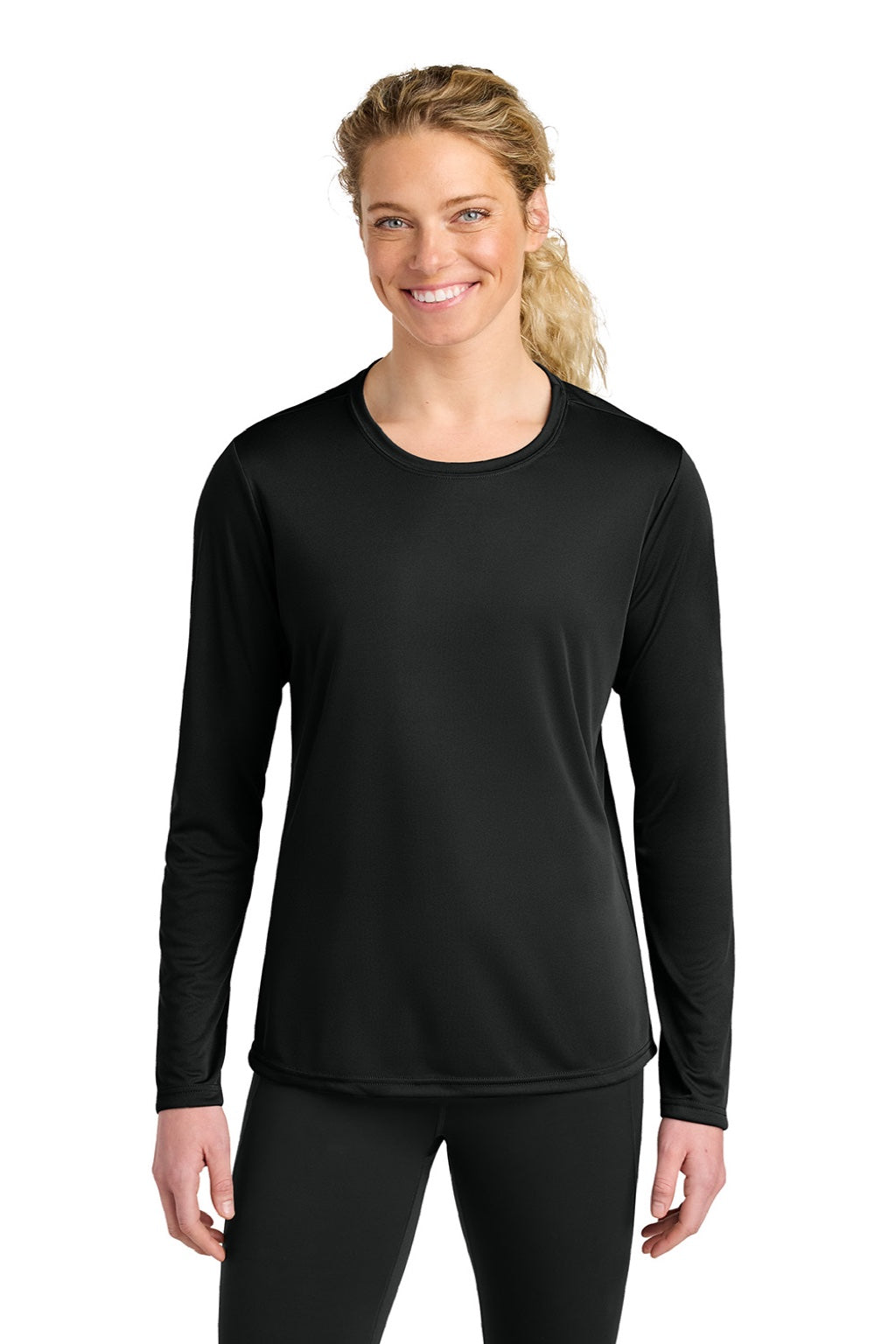 A4 A4NW3002 Womens Cooling Performance Long Sleeve Crewneck T-Shirt Black Model Front