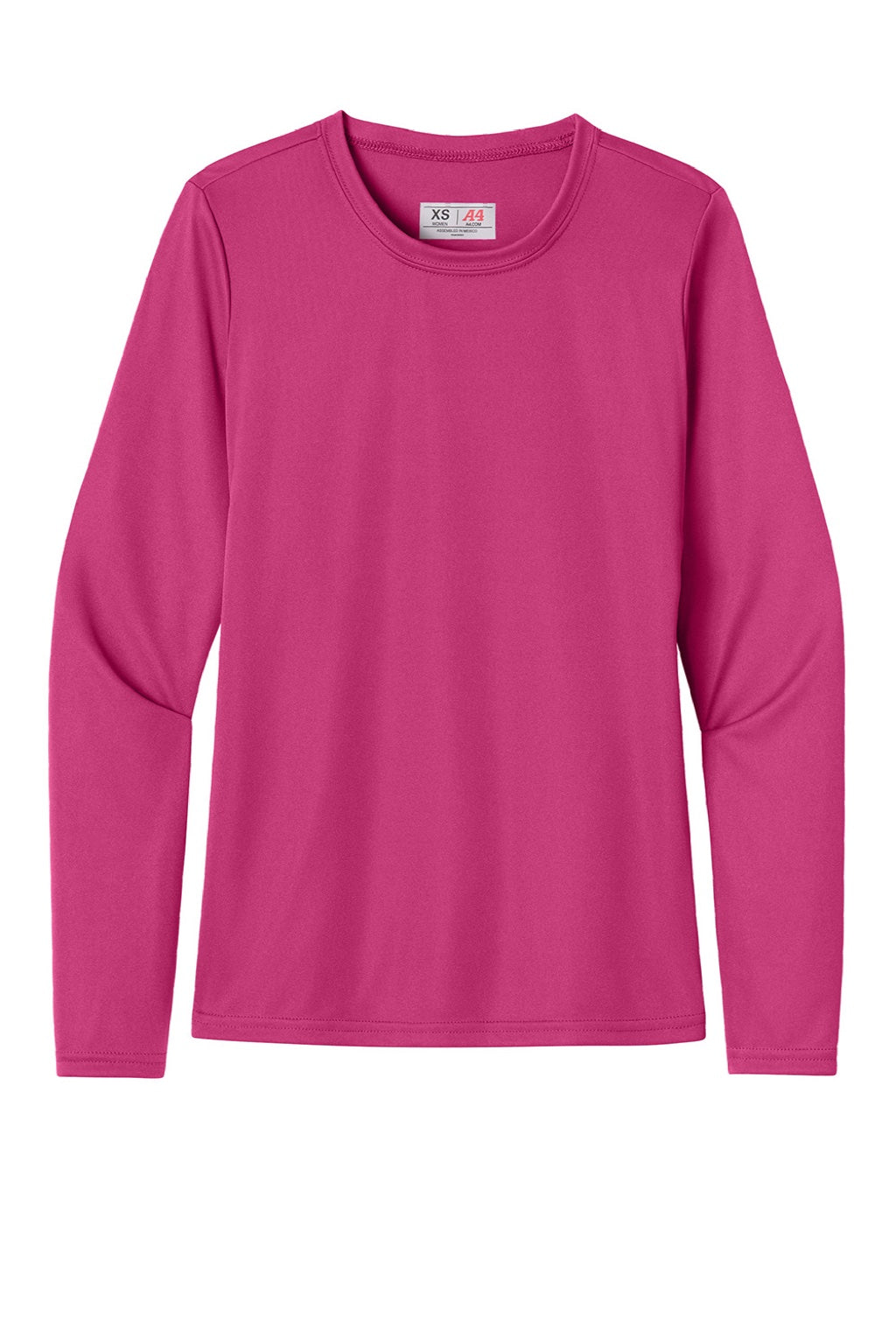 A4 A4NW3002 Womens Cooling Performance Long Sleeve Crewneck T-Shirt Fuchsia Pink Flat Front