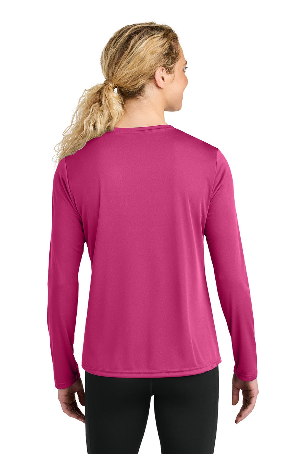 A4 A4NW3002 Womens Cooling Performance Long Sleeve Crewneck T-Shirt Fuchsia Pink Model Back