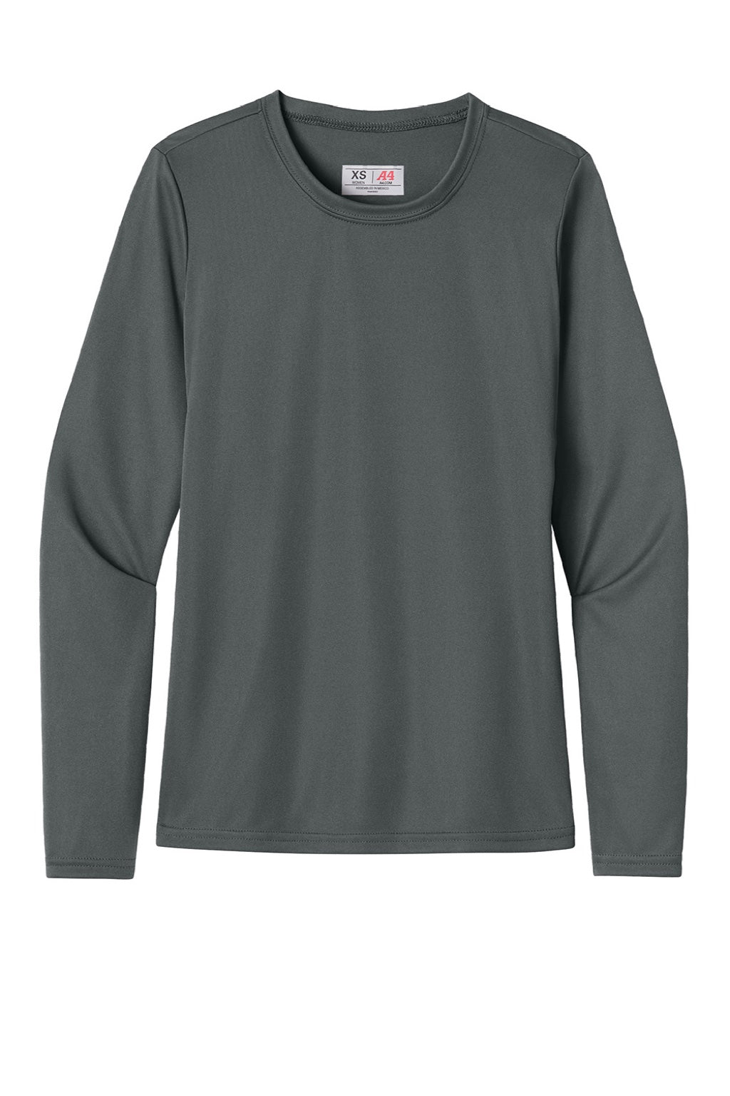 A4 A4NW3002 Womens Cooling Performance Long Sleeve Crewneck T-Shirt Graphite Grey Flat Front