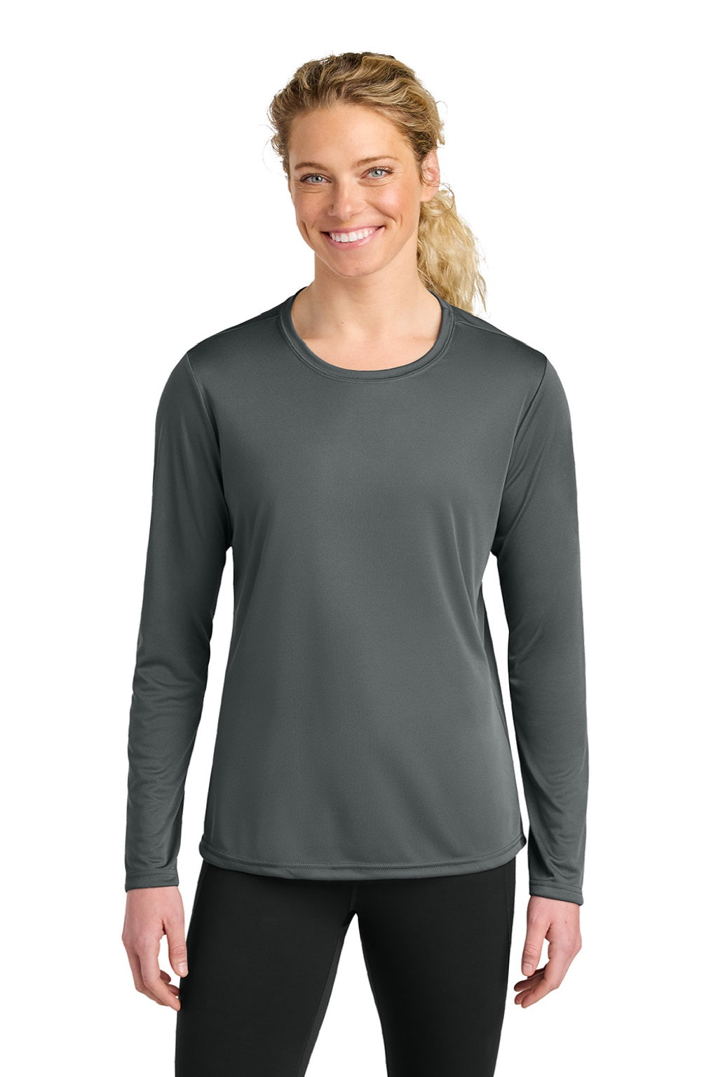 A4 A4NW3002 Womens Cooling Performance Long Sleeve Crewneck T-Shirt Graphite Grey Model Front