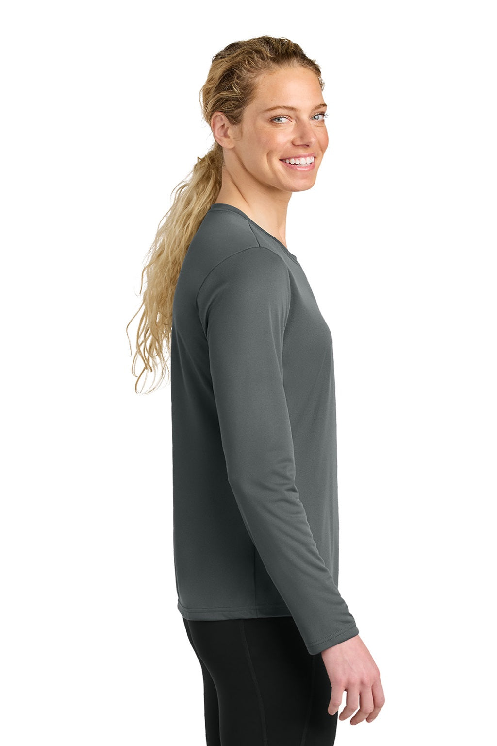 A4 A4NW3002 Womens Cooling Performance Long Sleeve Crewneck T-Shirt Graphite Grey Model Side