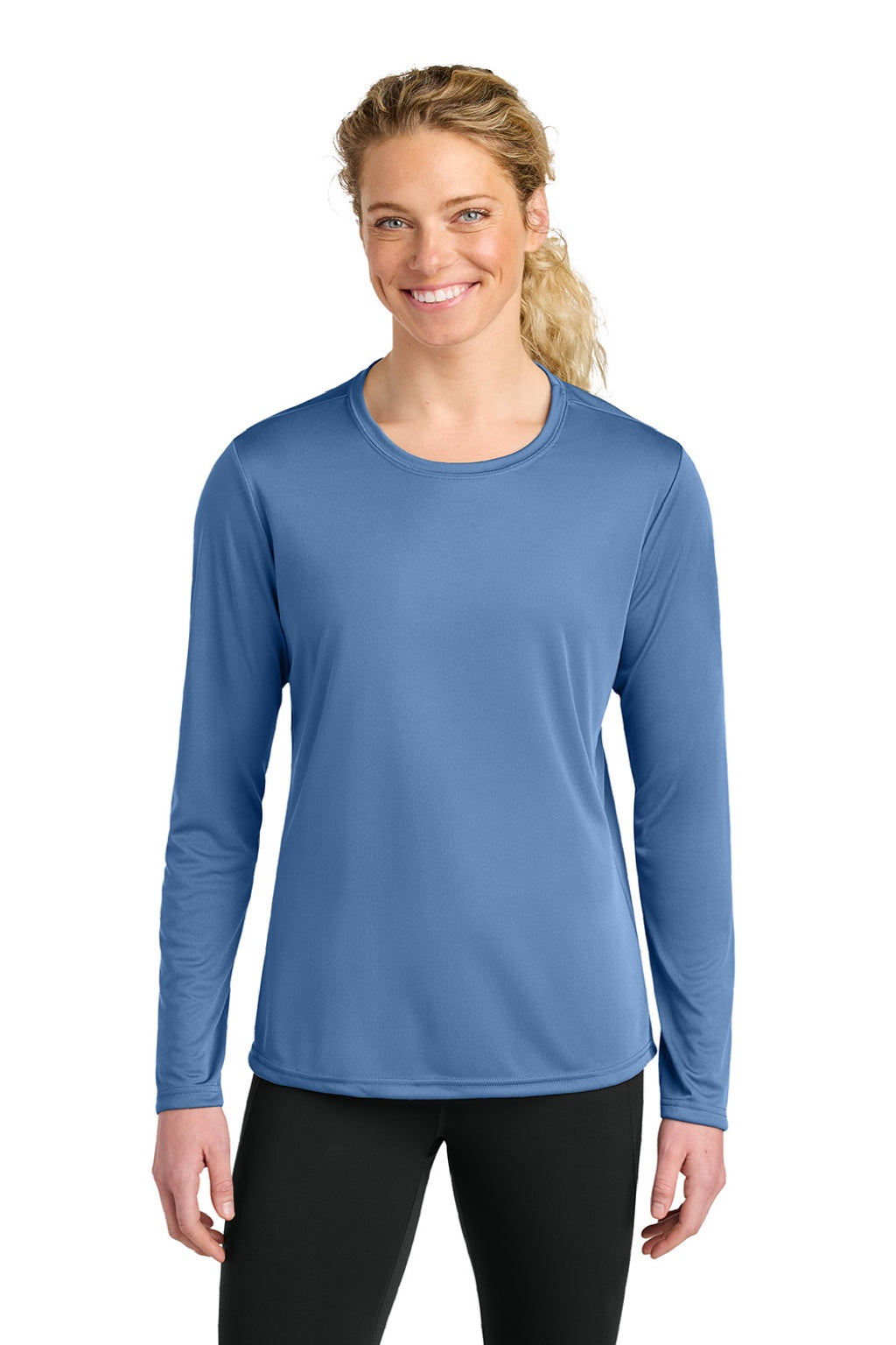 A4 A4NW3002 Womens Cooling Performance Long Sleeve Crewneck T-Shirt Light Blue Model Front