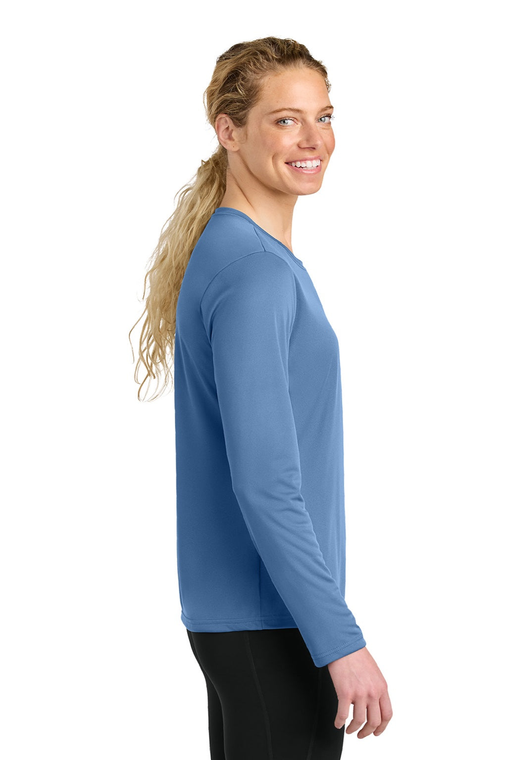 A4 A4NW3002 Womens Cooling Performance Long Sleeve Crewneck T-Shirt Light Blue Model Side
