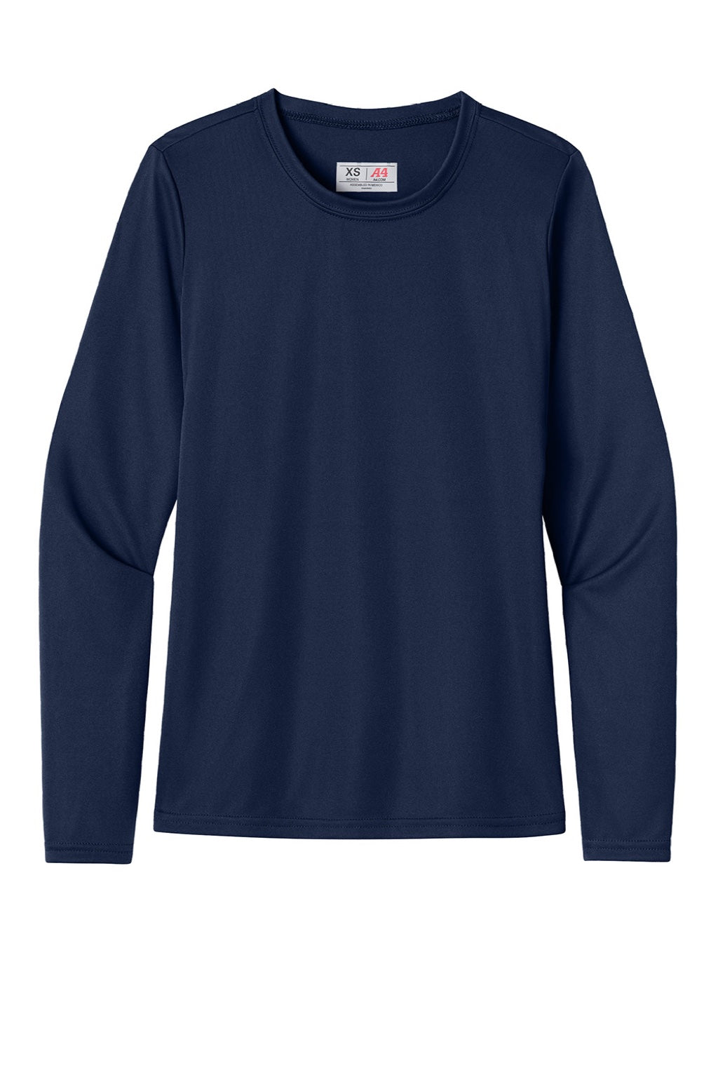 A4 A4NW3002 Womens Cooling Performance Long Sleeve Crewneck T-Shirt Navy Blue Flat Front