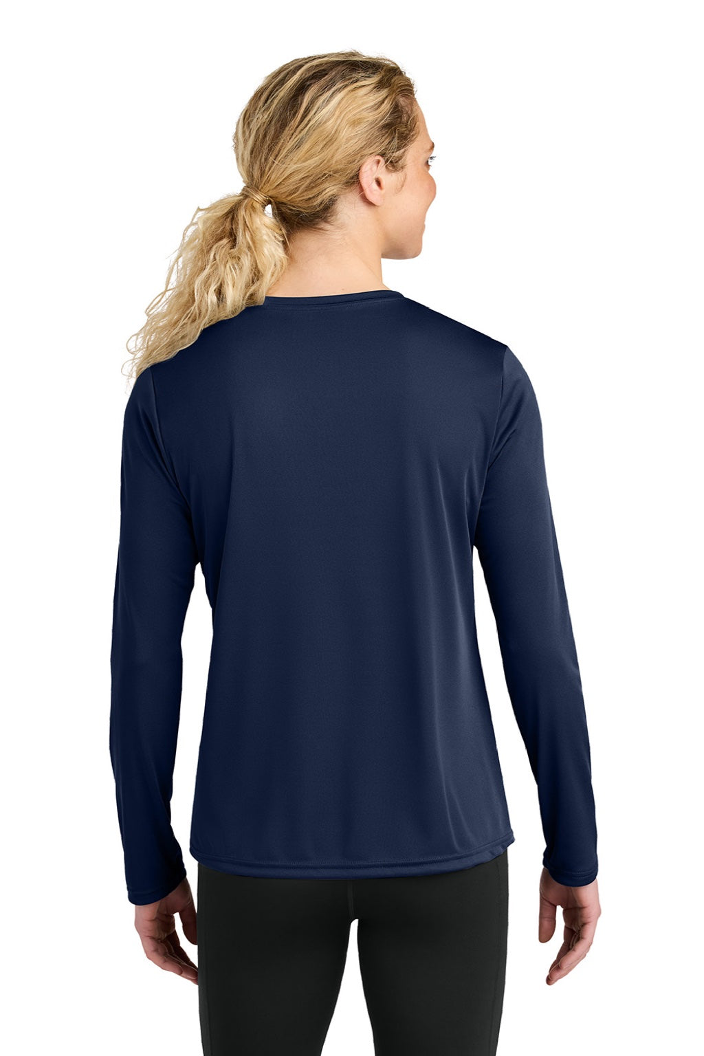 A4 A4NW3002 Womens Cooling Performance Long Sleeve Crewneck T-Shirt Navy Blue Model Back