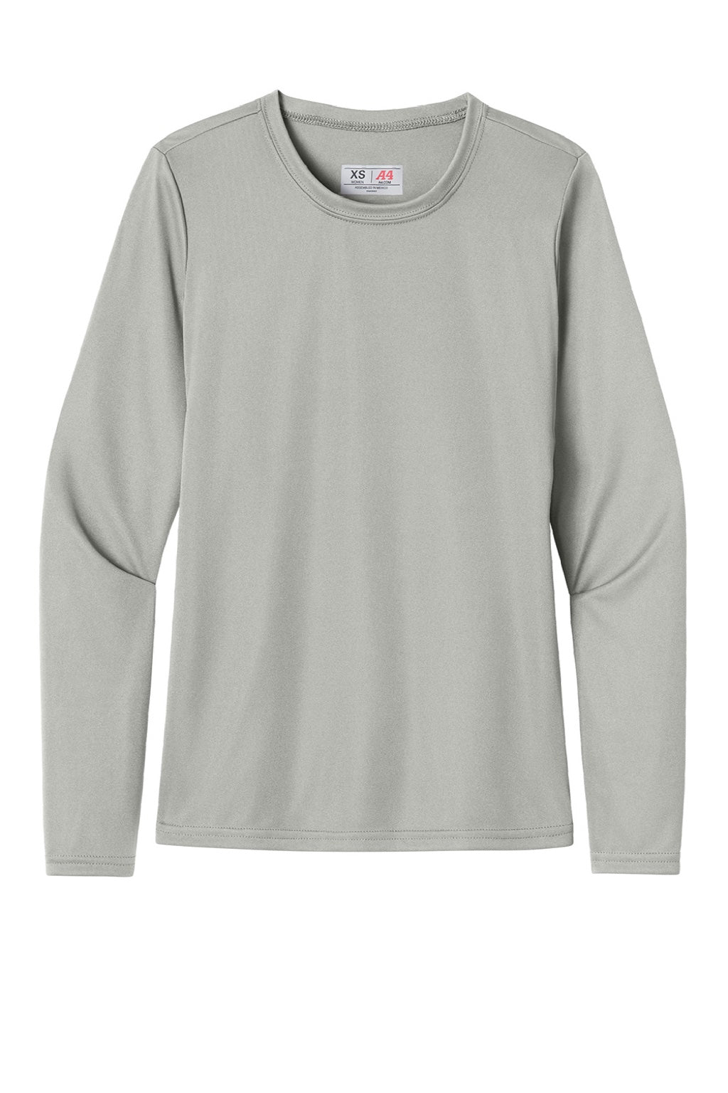 A4 A4NW3002 Womens Cooling Performance Long Sleeve Crewneck T-Shirt Silver Grey Flat Front
