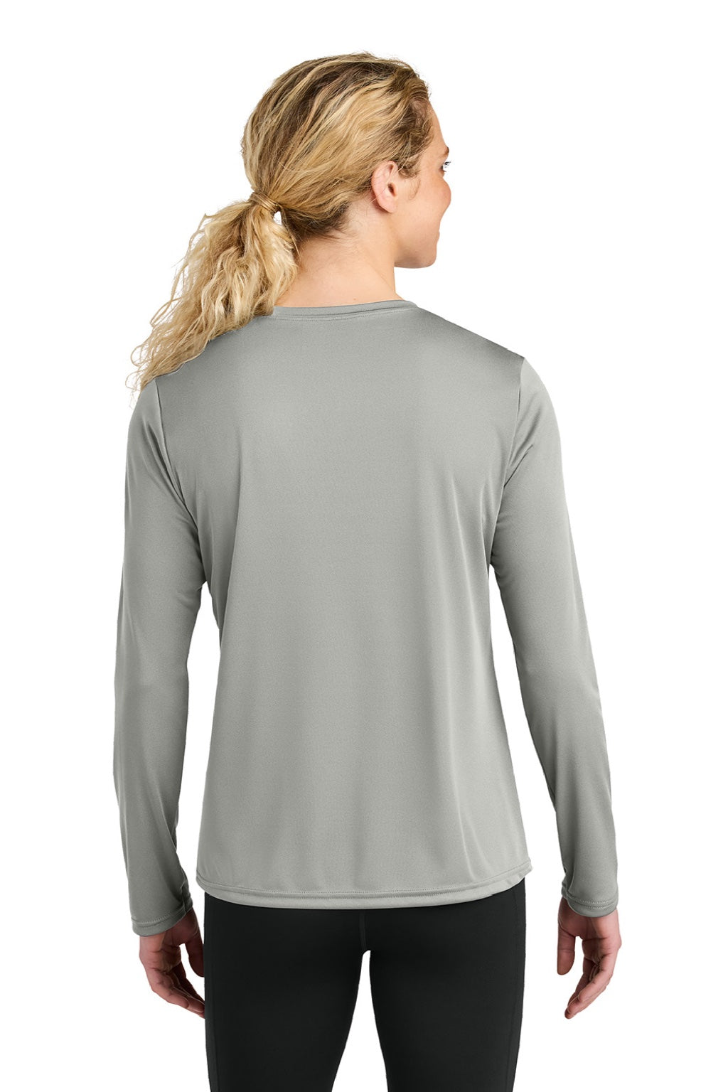 A4 A4NW3002 Womens Cooling Performance Long Sleeve Crewneck T-Shirt Silver Grey Model Back