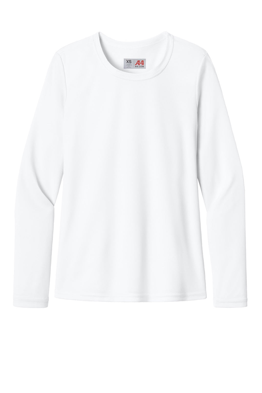 A4 A4NW3002 Womens Cooling Performance Long Sleeve Crewneck T-Shirt White Flat Front