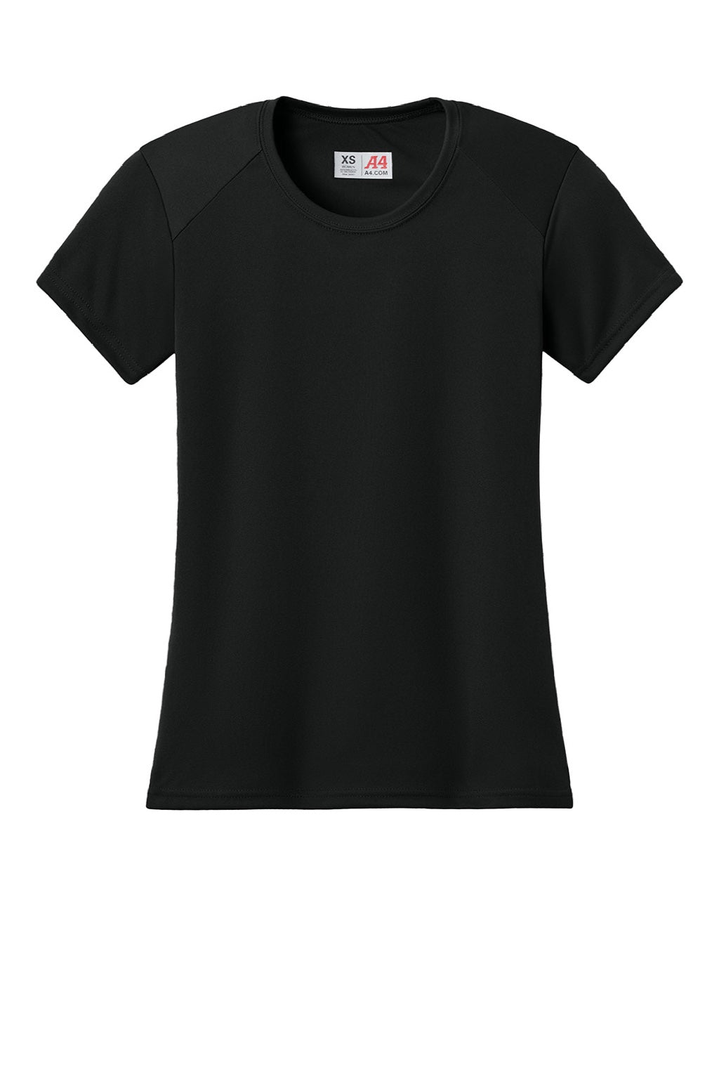 A4 A4NW3201 Womens Performance Moisture Wicking Short Sleeve Crewneck T-Shirt Black Flat Front