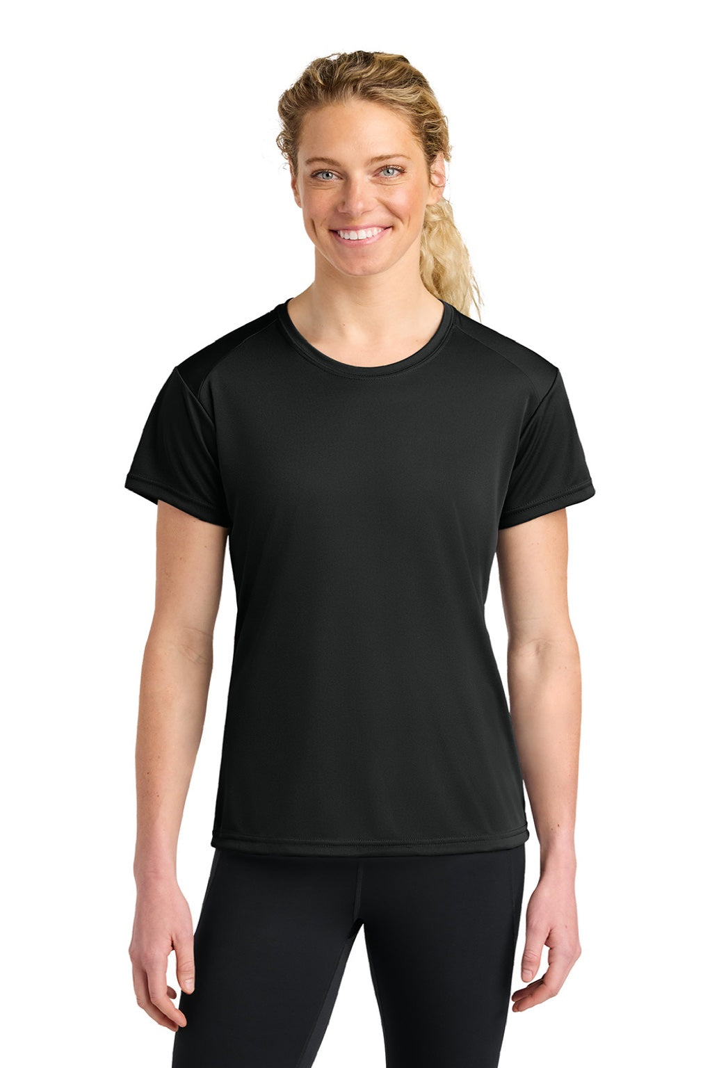 A4 A4NW3201 Womens Performance Moisture Wicking Short Sleeve Crewneck T-Shirt Black Model Front