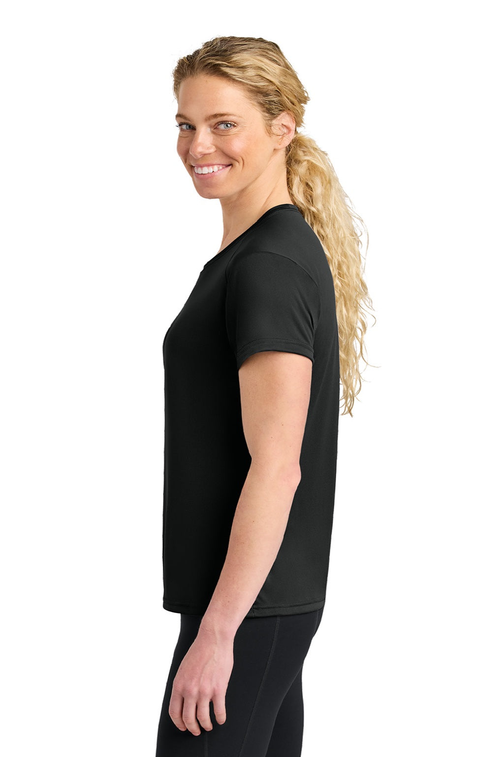 A4 A4NW3201 Womens Performance Moisture Wicking Short Sleeve Crewneck T-Shirt Black Model Side