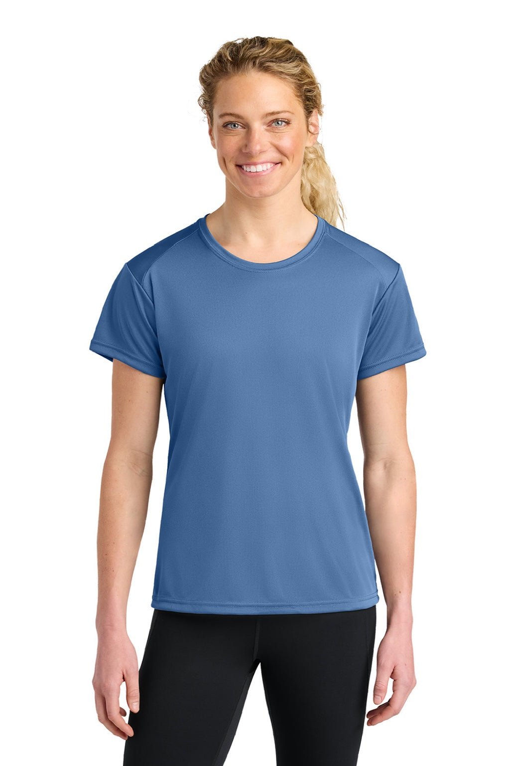 A4 A4NW3201 Womens Performance Moisture Wicking Short Sleeve Crewneck T-Shirt Light Blue Model Front