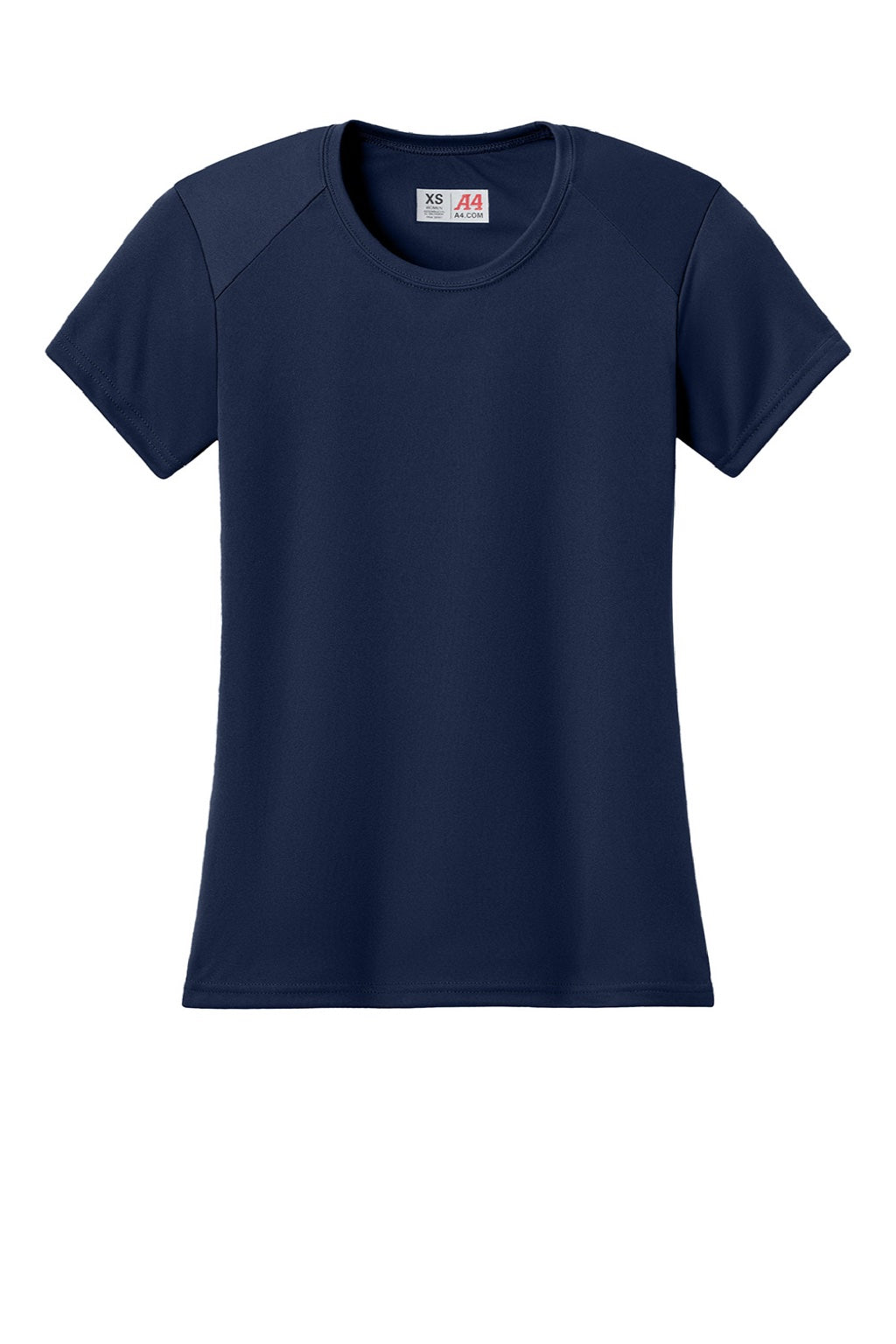 A4 A4NW3201 Womens Performance Moisture Wicking Short Sleeve Crewneck T-Shirt Navy Blue Flat Front