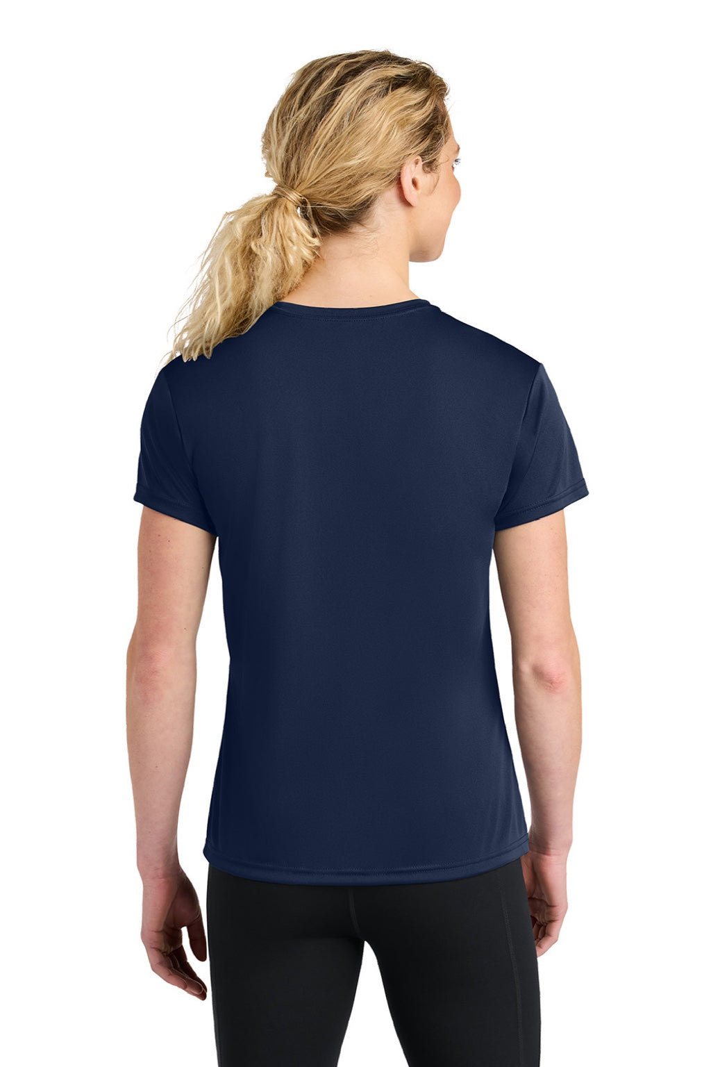 A4 A4NW3201 Womens Performance Moisture Wicking Short Sleeve Crewneck T-Shirt Navy Blue Model Back