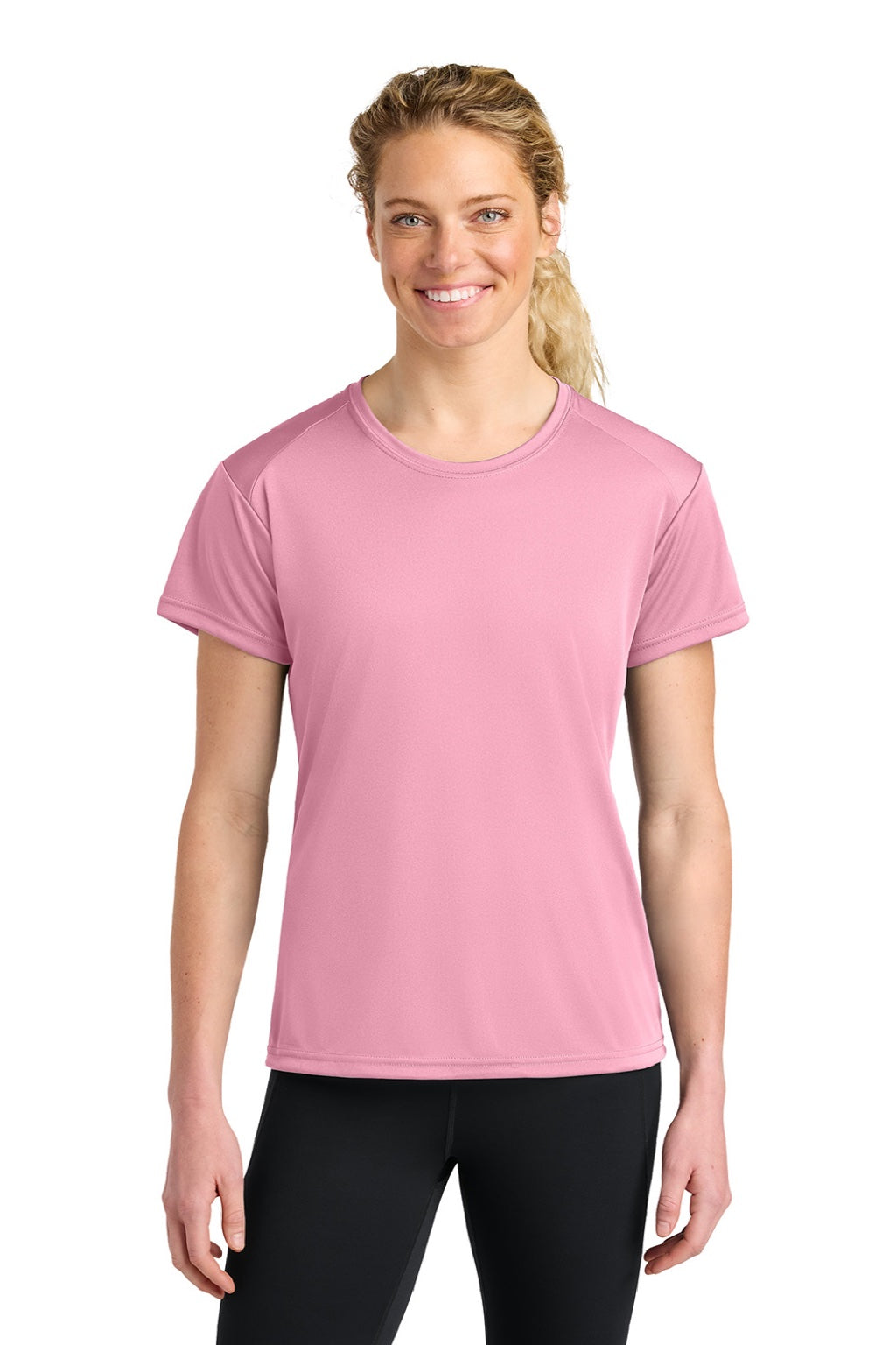 A4 A4NW3201 Womens Performance Moisture Wicking Short Sleeve Crewneck T-Shirt Pink Model Front
