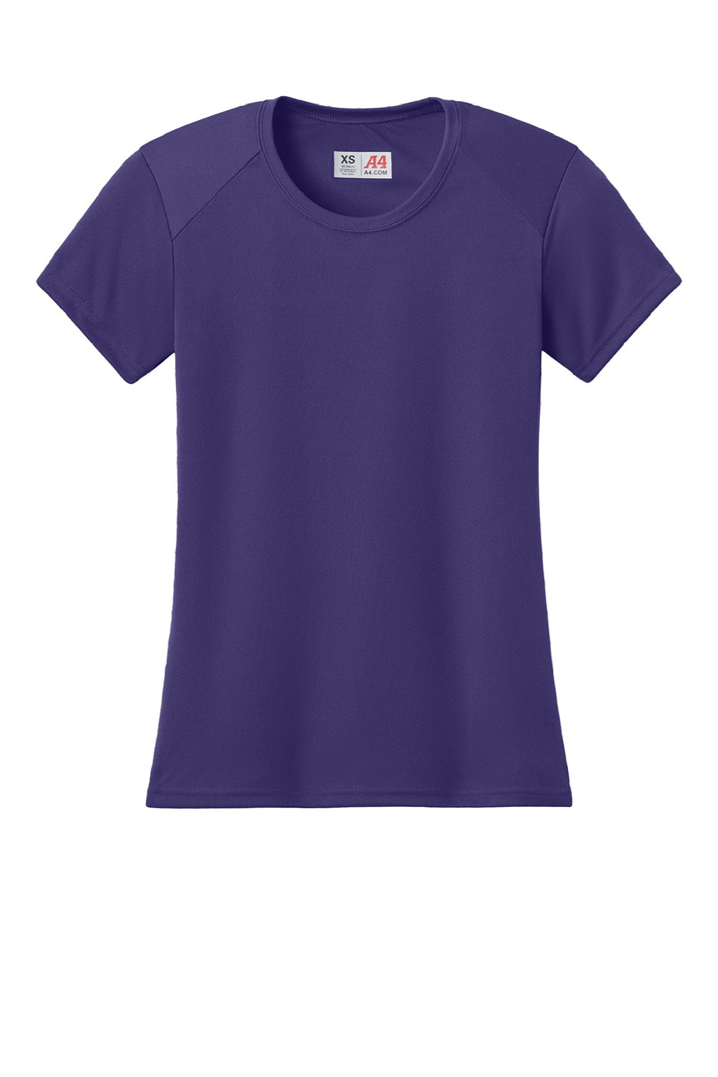 A4 A4NW3201 Womens Performance Moisture Wicking Short Sleeve Crewneck T-Shirt Purple Flat Front