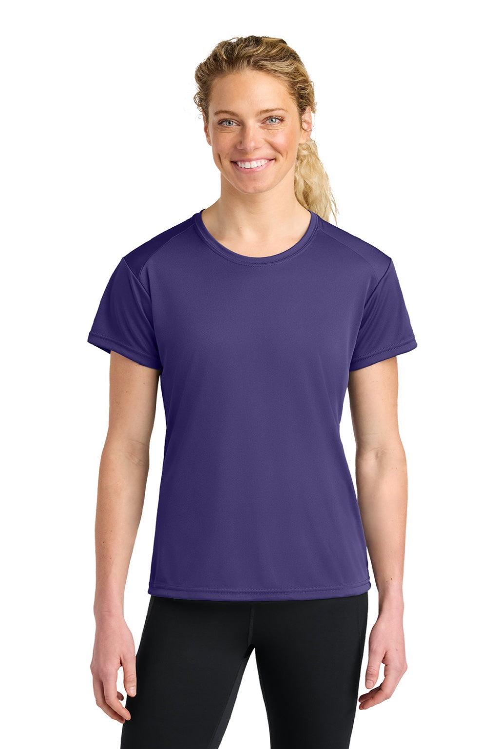 A4 A4NW3201 Womens Performance Moisture Wicking Short Sleeve Crewneck T-Shirt Purple Model Front