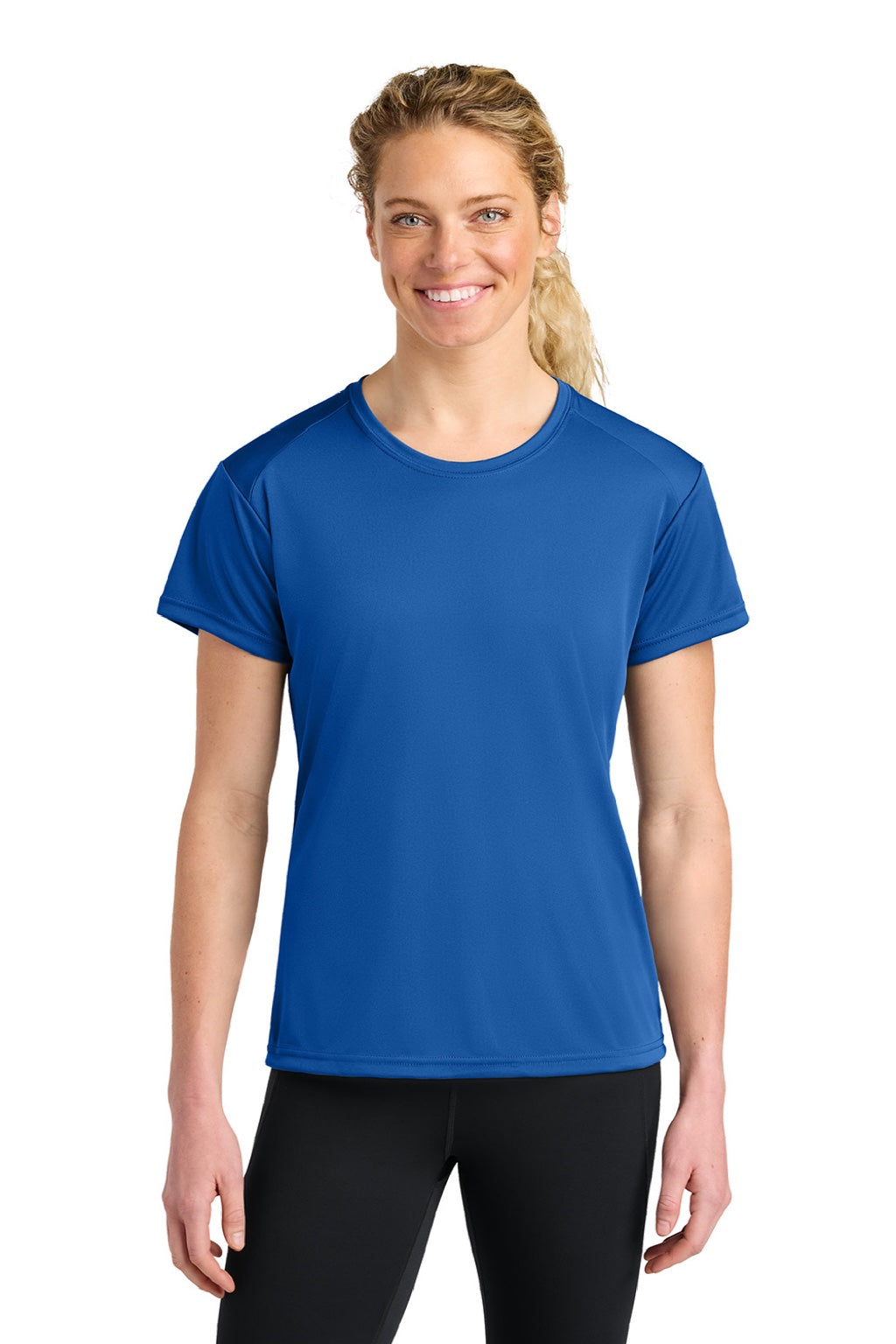 A4 A4NW3201 Womens Performance Moisture Wicking Short Sleeve Crewneck T-Shirt Royal Blue Model Front