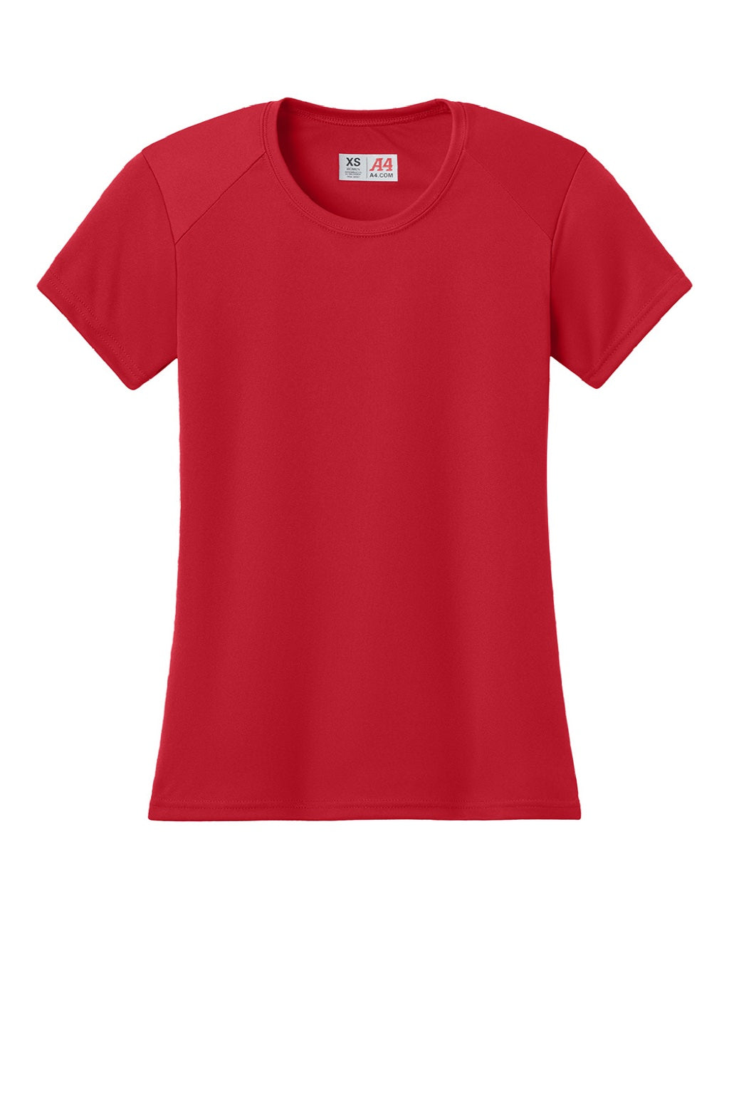 A4 A4NW3201 Womens Performance Moisture Wicking Short Sleeve Crewneck T-Shirt Scarlet Red Flat Front