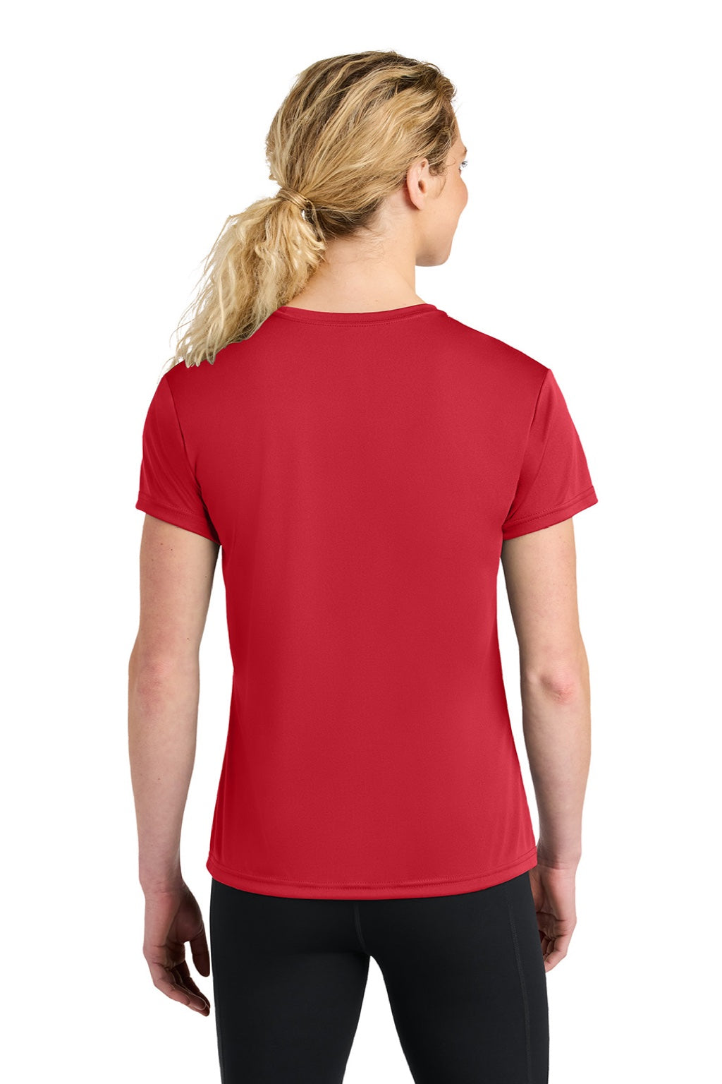 A4 A4NW3201 Womens Performance Moisture Wicking Short Sleeve Crewneck T-Shirt Scarlet Red Model Back