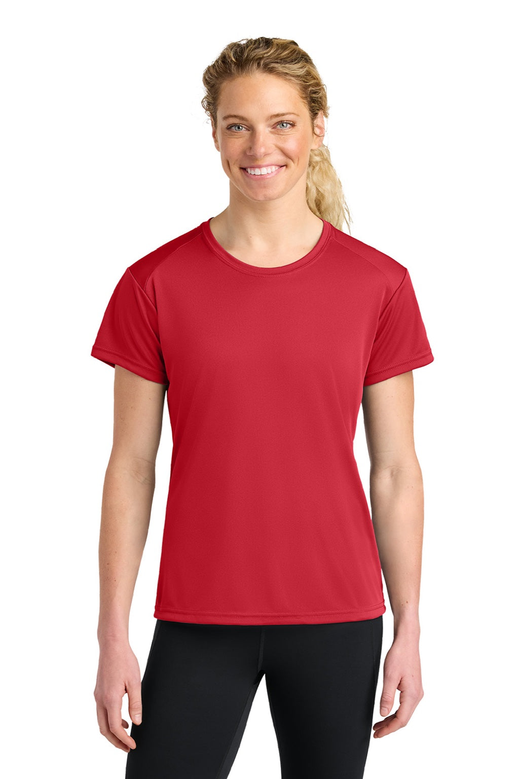 A4 A4NW3201 Womens Performance Moisture Wicking Short Sleeve Crewneck T-Shirt Scarlet Red Model Front