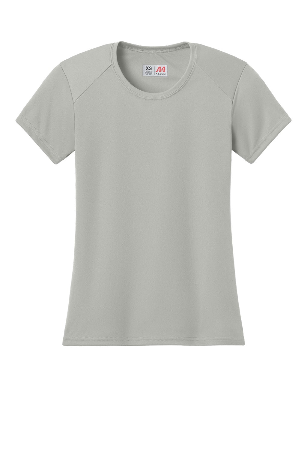 A4 A4NW3201 Womens Performance Moisture Wicking Short Sleeve Crewneck T-Shirt Silver Grey Flat Front