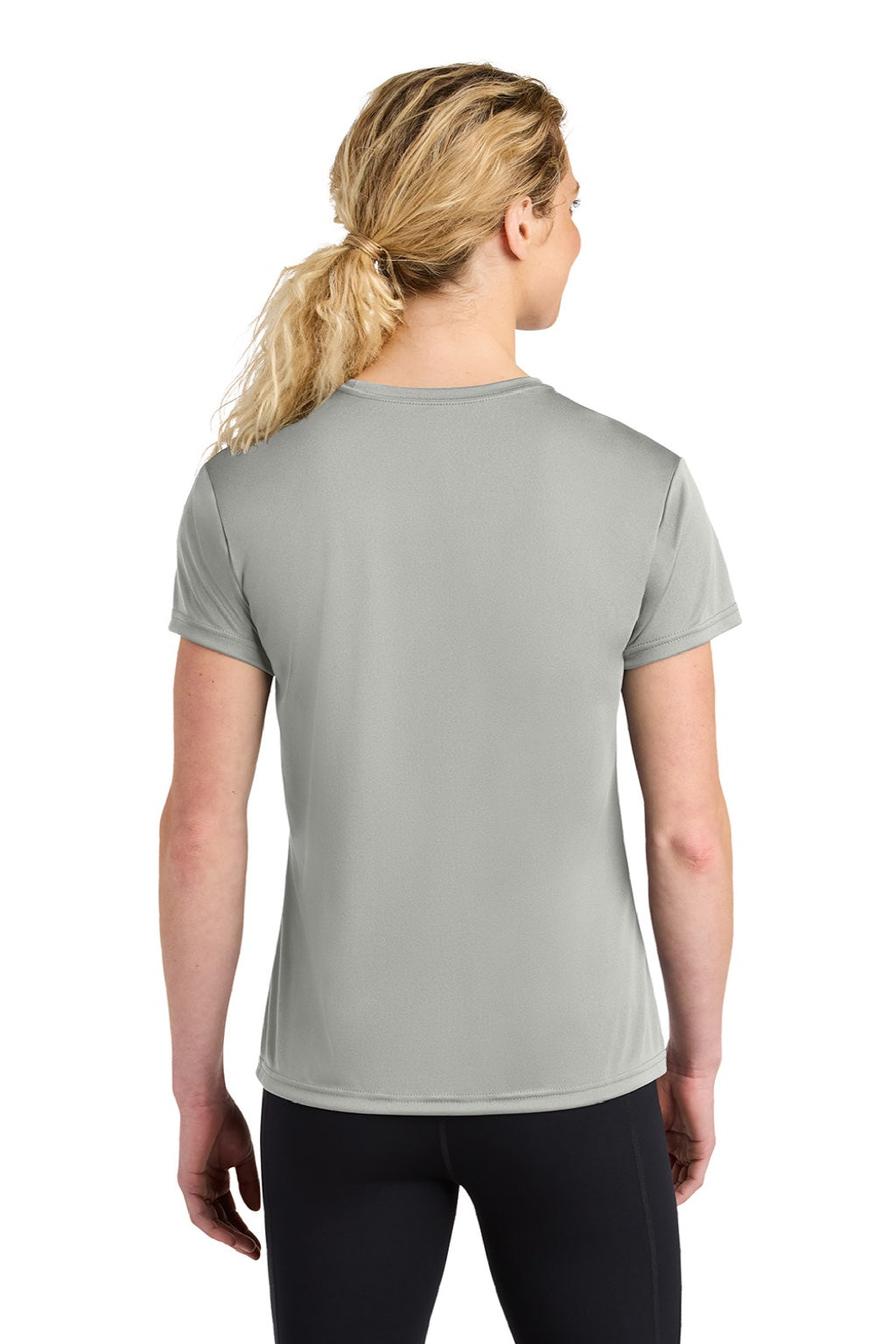 A4 A4NW3201 Womens Performance Moisture Wicking Short Sleeve Crewneck T-Shirt Silver Grey Model Back