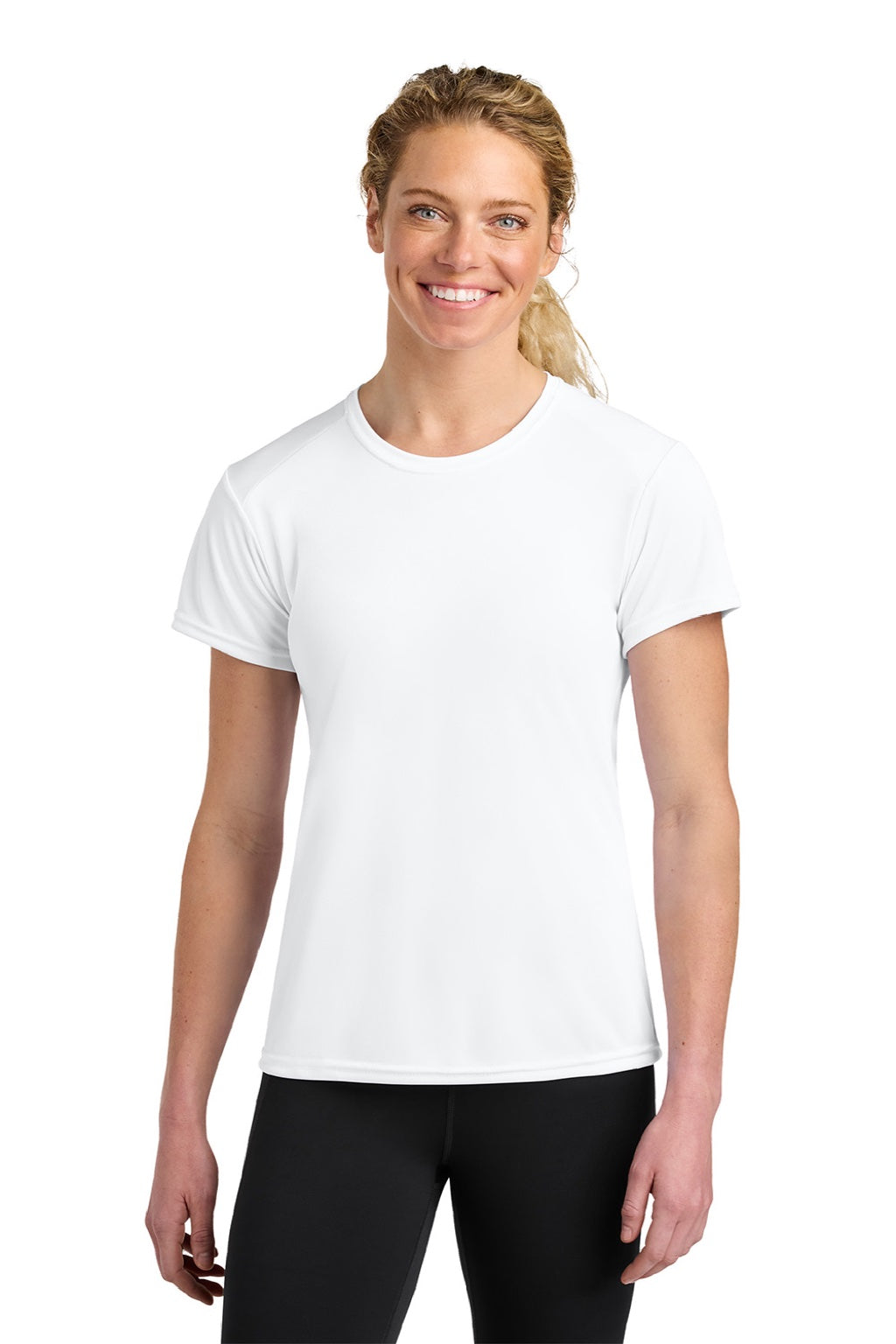 A4 A4NW3201 Womens Performance Moisture Wicking Short Sleeve Crewneck T-Shirt White Model Front