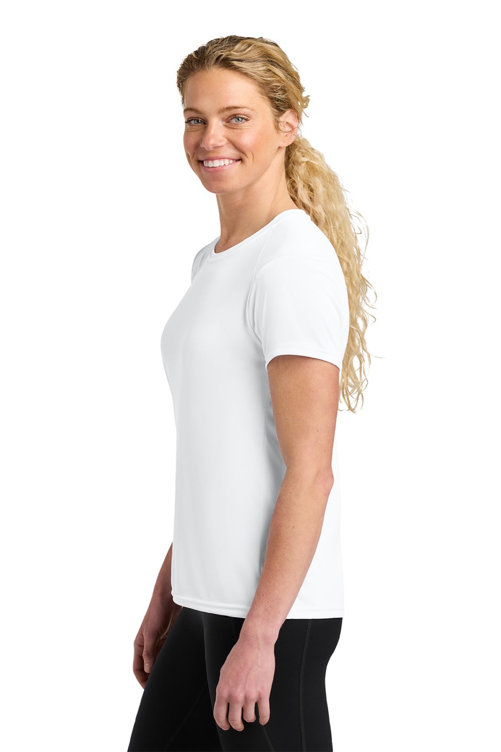 A4 A4NW3201 Womens Performance Moisture Wicking Short Sleeve Crewneck T-Shirt White Model Side