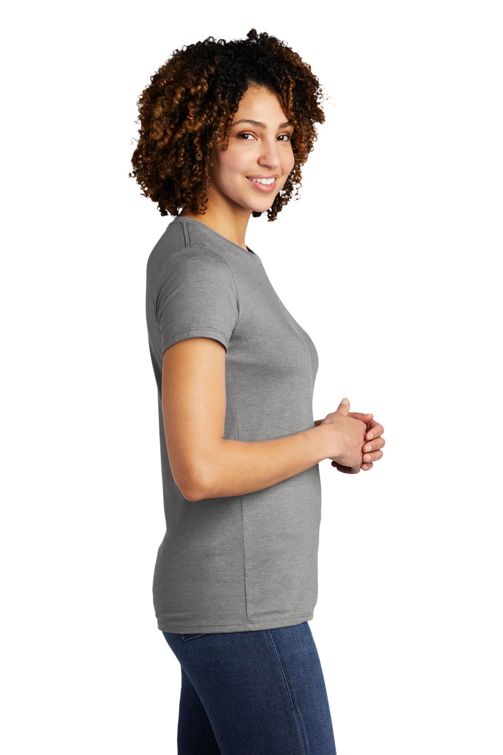 Allmade AL2008 Womens Short Sleeve Crewneck T-Shirt Aluminum Grey Model Side