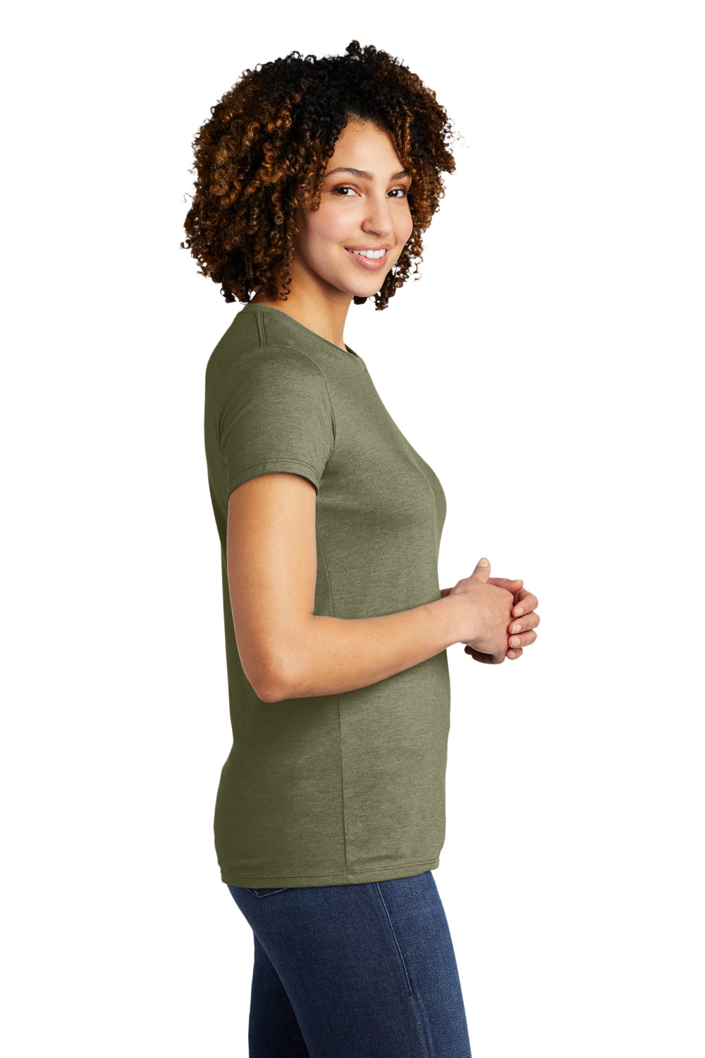 Allmade AL2008 Womens Short Sleeve Crewneck T-Shirt Olive You Green Model Side