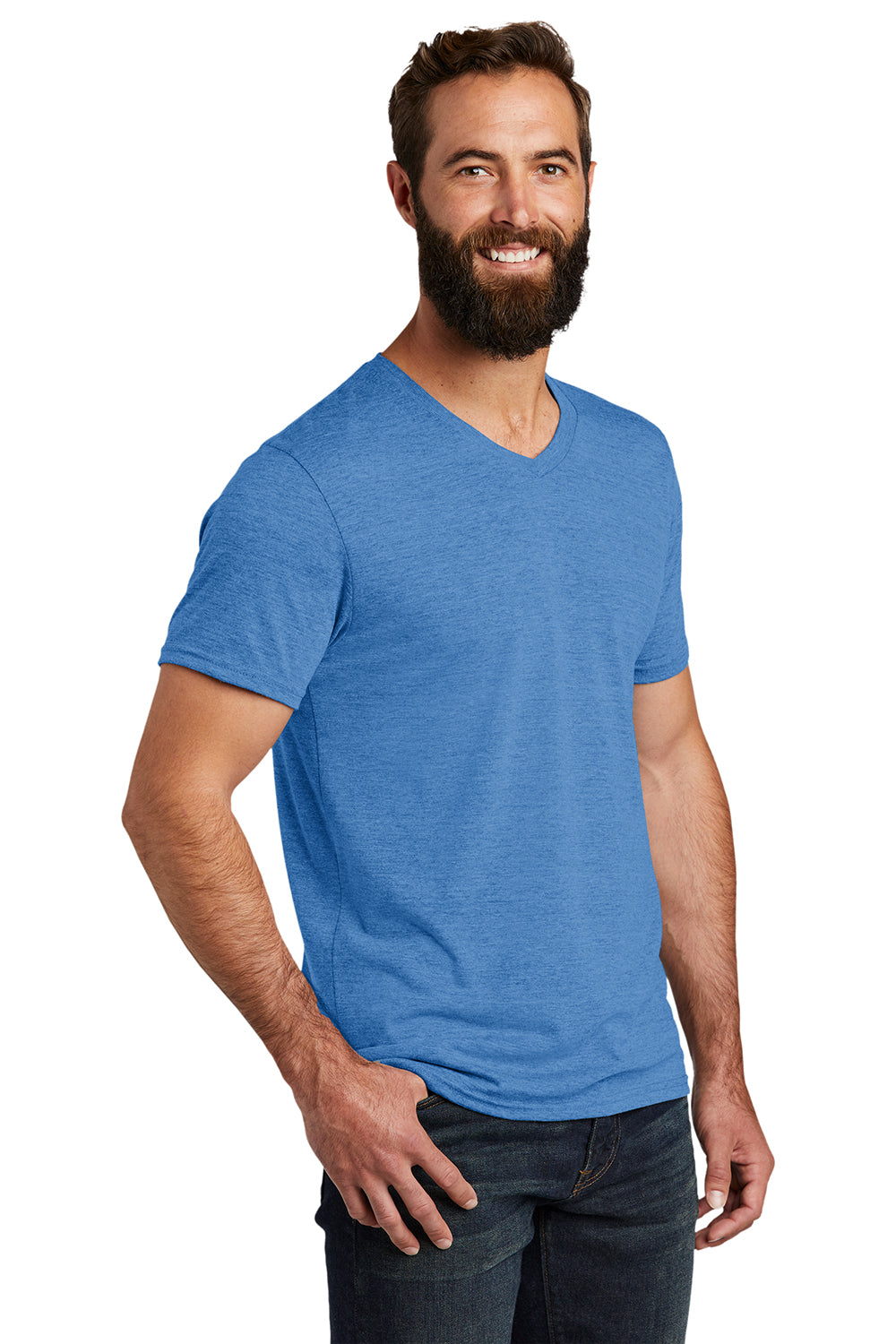 Allmade AL2014 Mens Short Sleeve V-Neck T-Shirt Azure Blue Model 3Q