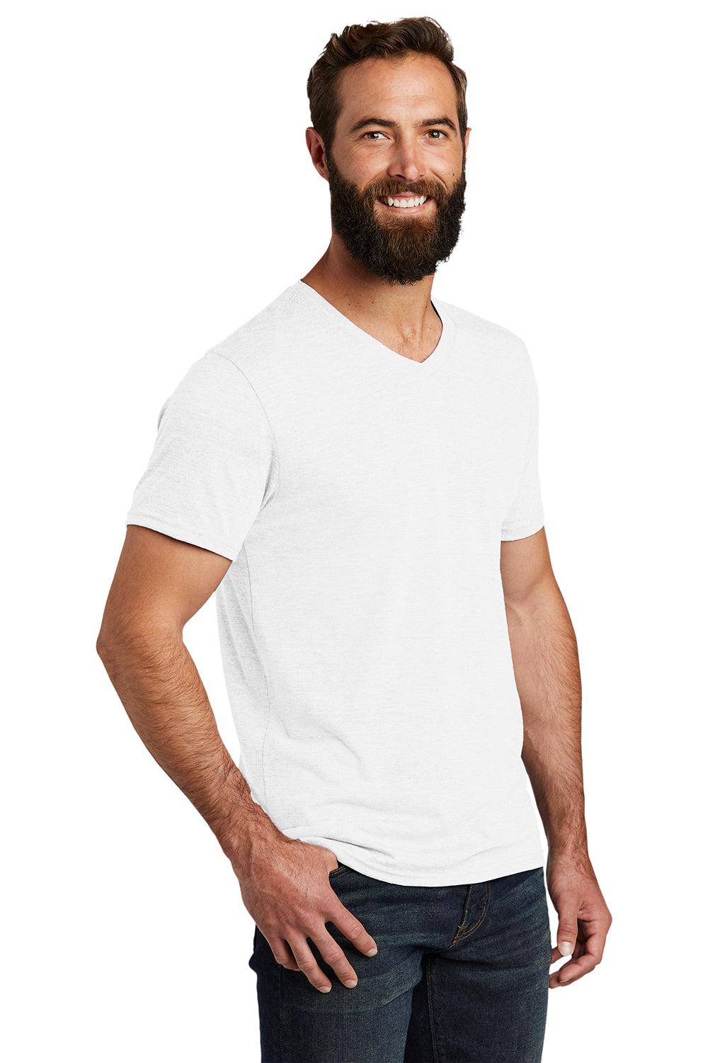 Allmade AL2014 Mens Short Sleeve V-Neck T-Shirt Fairly White Model 3Q