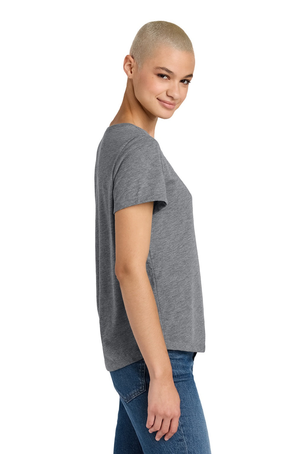 Allmade AL2015 Womens Short Sleeve Scoop Neck T Shirt Aluminum Grey Model Side