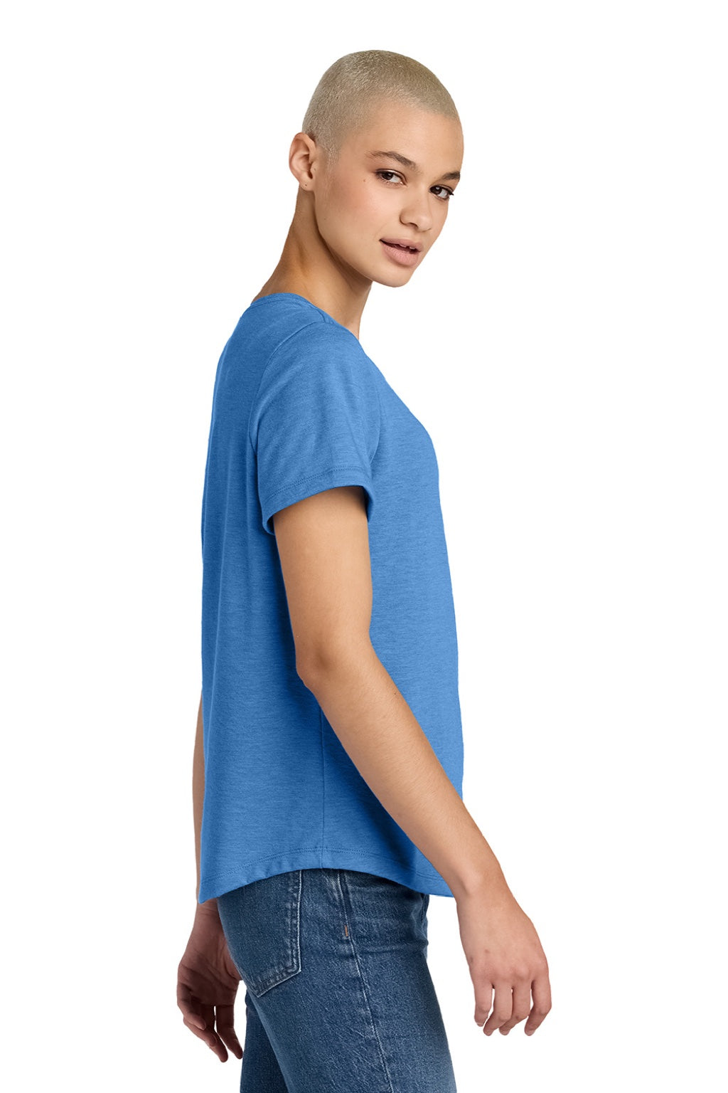 Allmade AL2015 Womens Short Sleeve Scoop Neck T Shirt Azure Blue Model Side