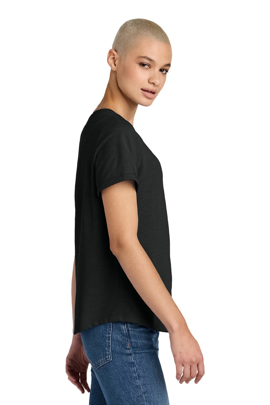 Allmade AL2015 Womens Short Sleeve Scoop Neck T Shirt Deep Black Model Side
