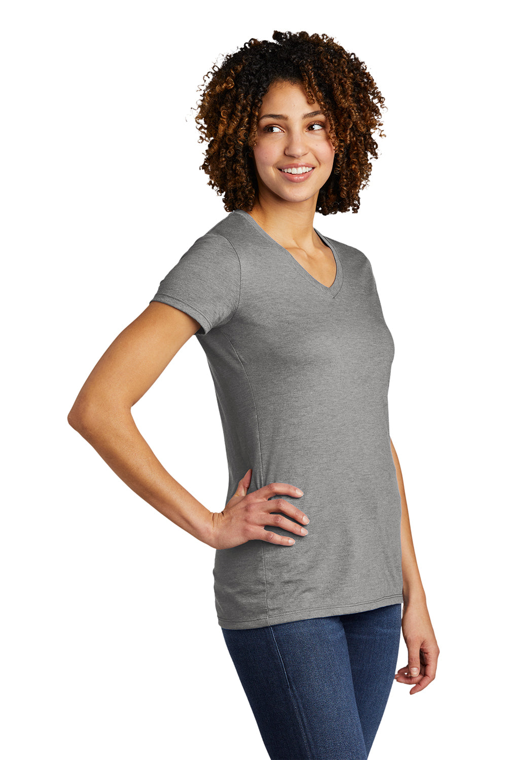 Allmade AL2018 Womens Short Sleeve V-Neck T-Shirt Aluminum Grey Model 3Q
