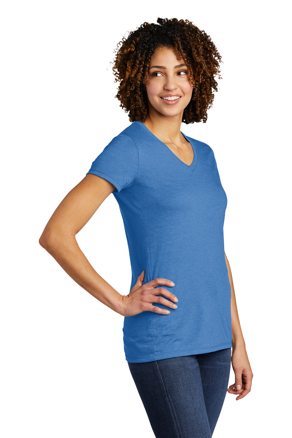 Allmade AL2018 Womens Short Sleeve V-Neck T-Shirt Azure Blue Model 3Q