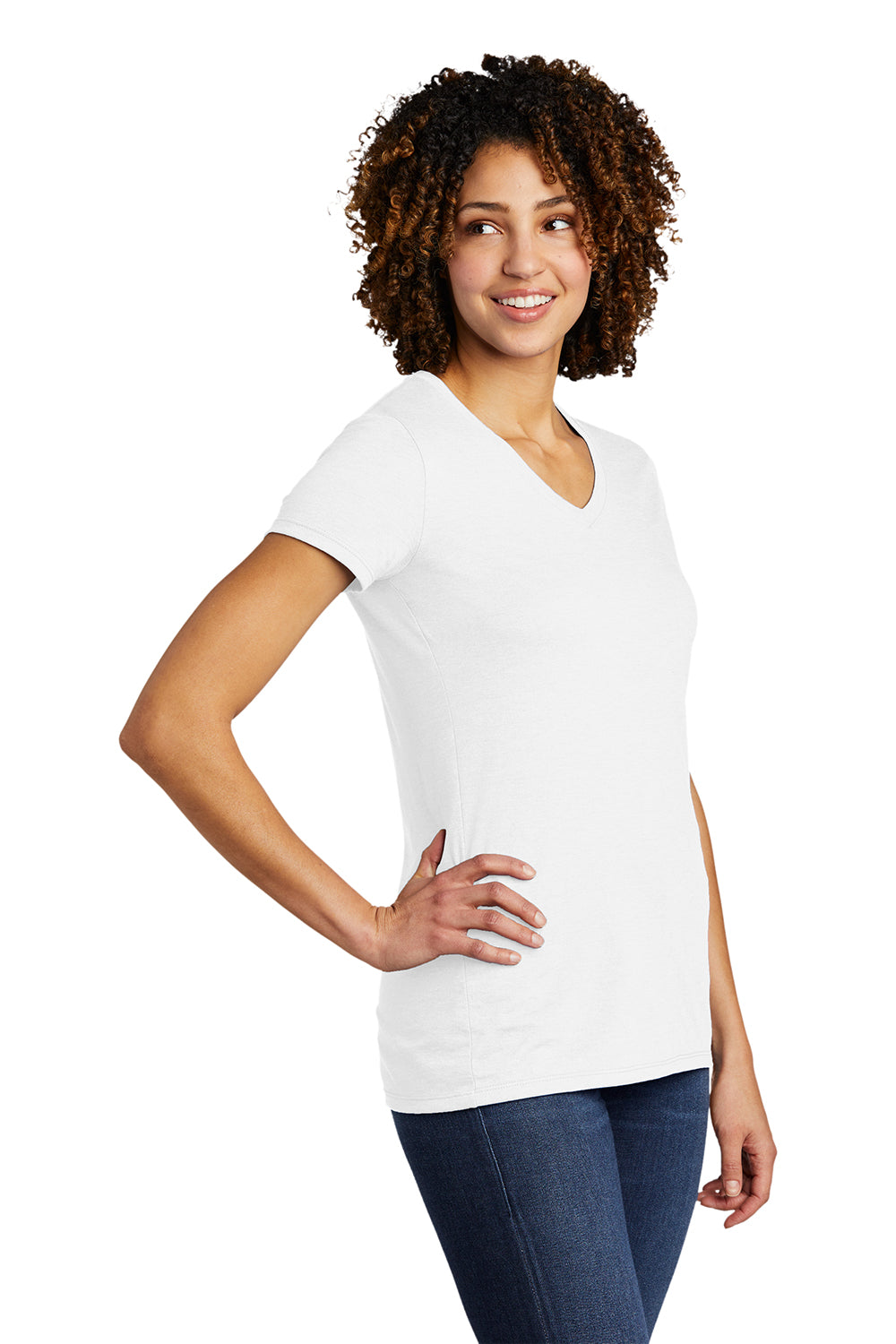 Allmade AL2018 Womens Short Sleeve V-Neck T-Shirt Fairly White Model 3Q