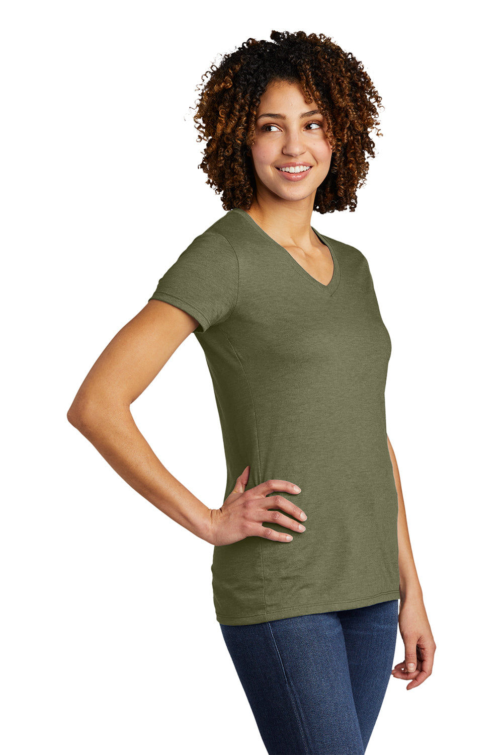Allmade AL2018 Womens Short Sleeve V-Neck T-Shirt Olive You Green Model 3Q