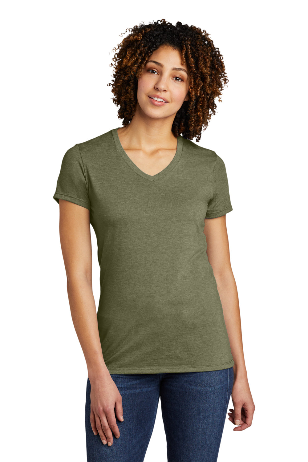 Allmade AL2018 Womens Short Sleeve V-Neck T-Shirt Olive You Green Model Front