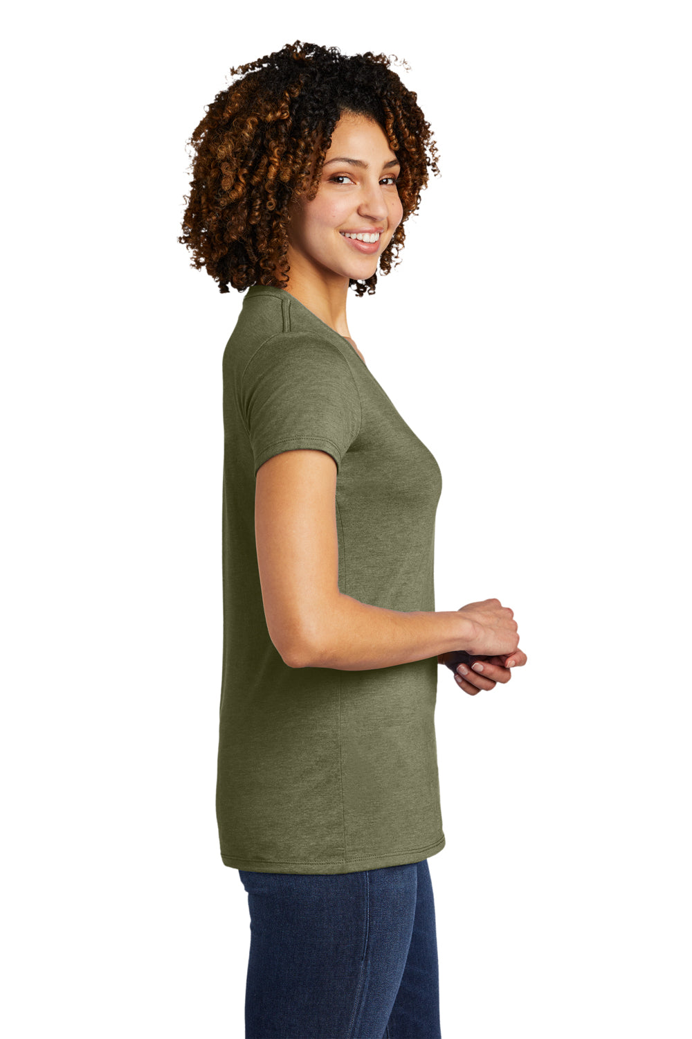 Allmade AL2018 Womens Short Sleeve V-Neck T-Shirt Olive You Green Model Side