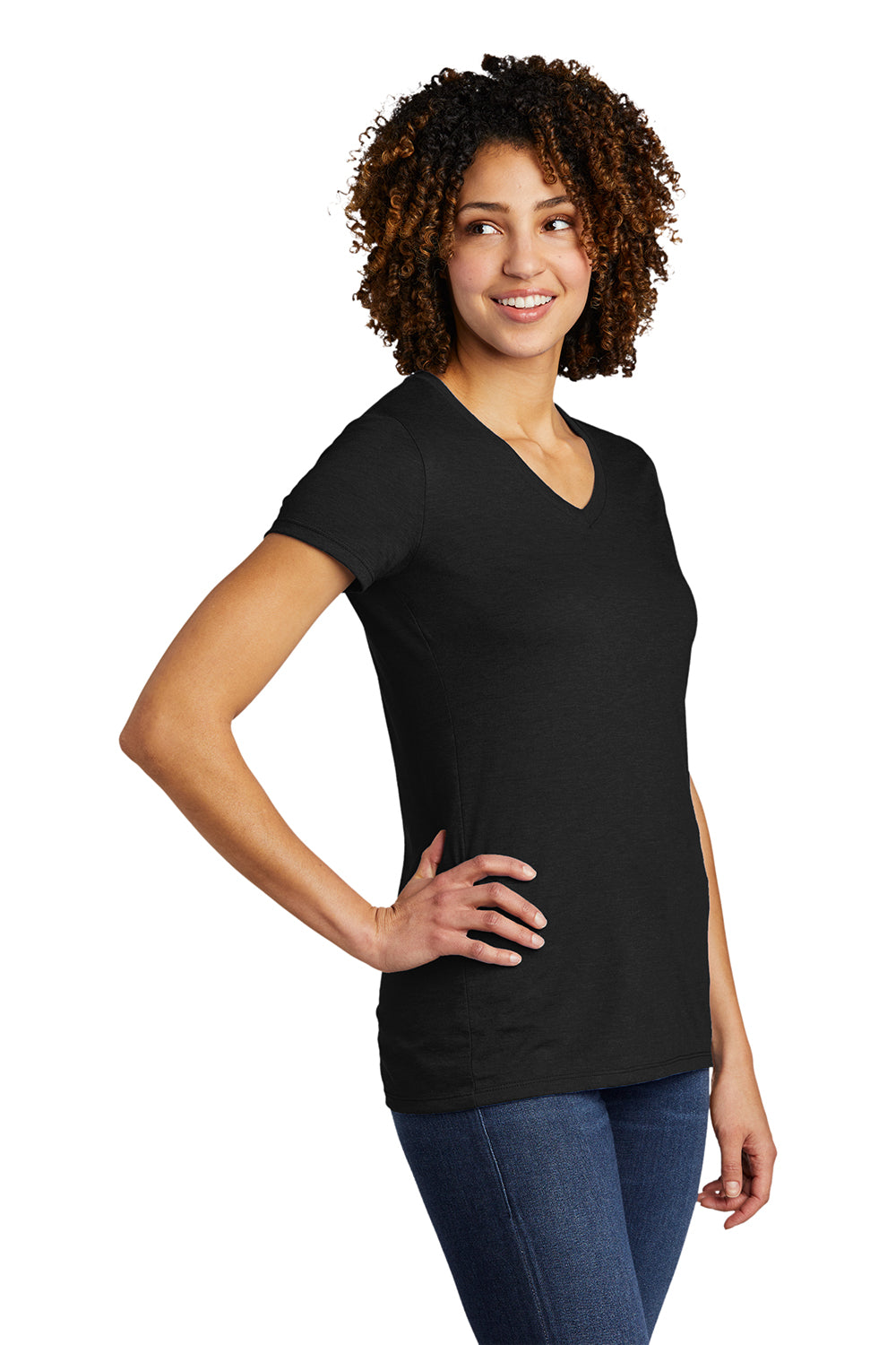 Allmade AL2018 Womens Short Sleeve V-Neck T-Shirt Deep Black Model 3Q