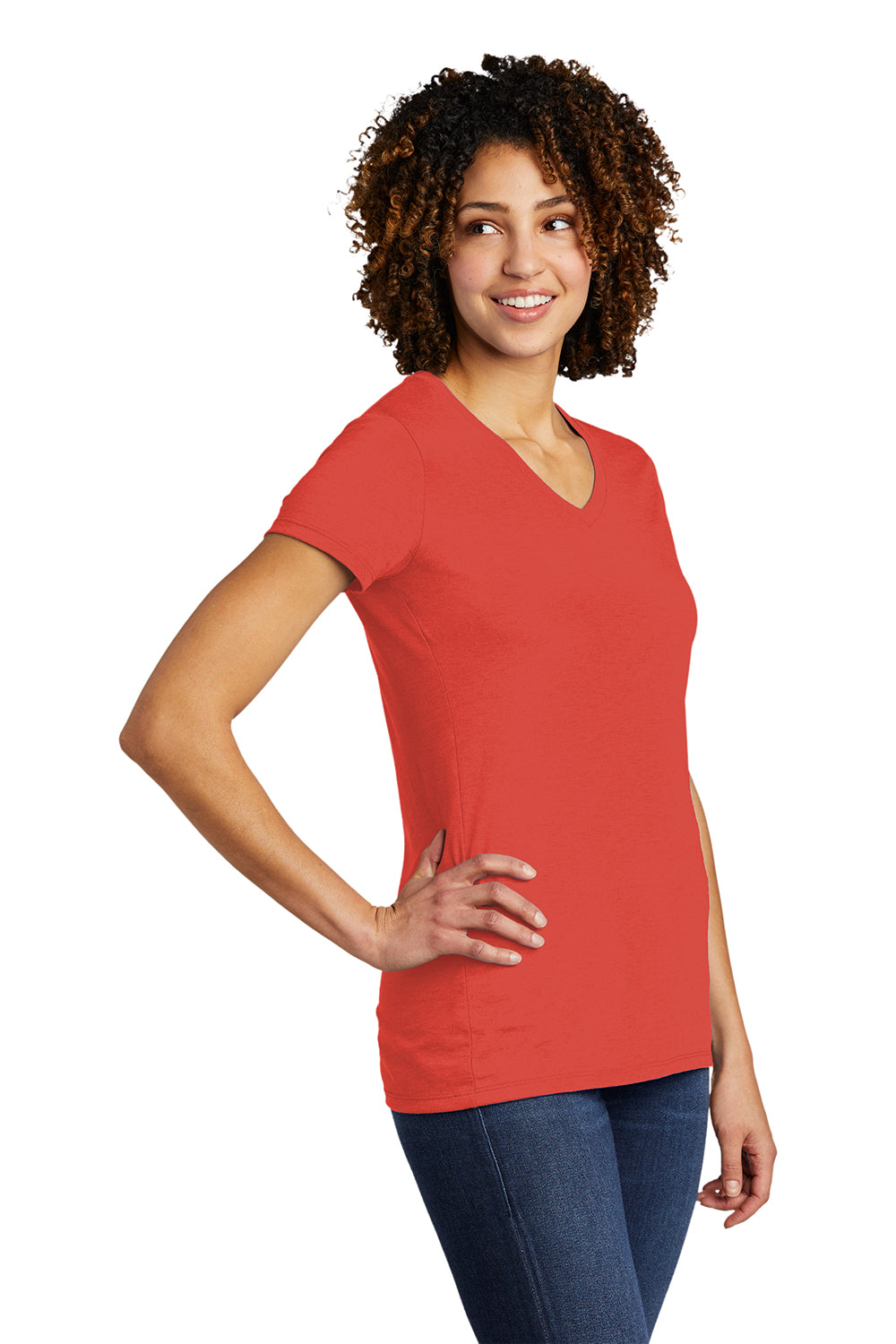Allmade AL2018 Womens Short Sleeve V-Neck T-Shirt Desert Sun Red Model 3Q