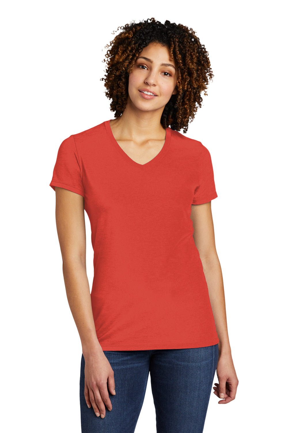 Allmade AL2018 Womens Short Sleeve V-Neck T-Shirt Desert Sun Red Model Front