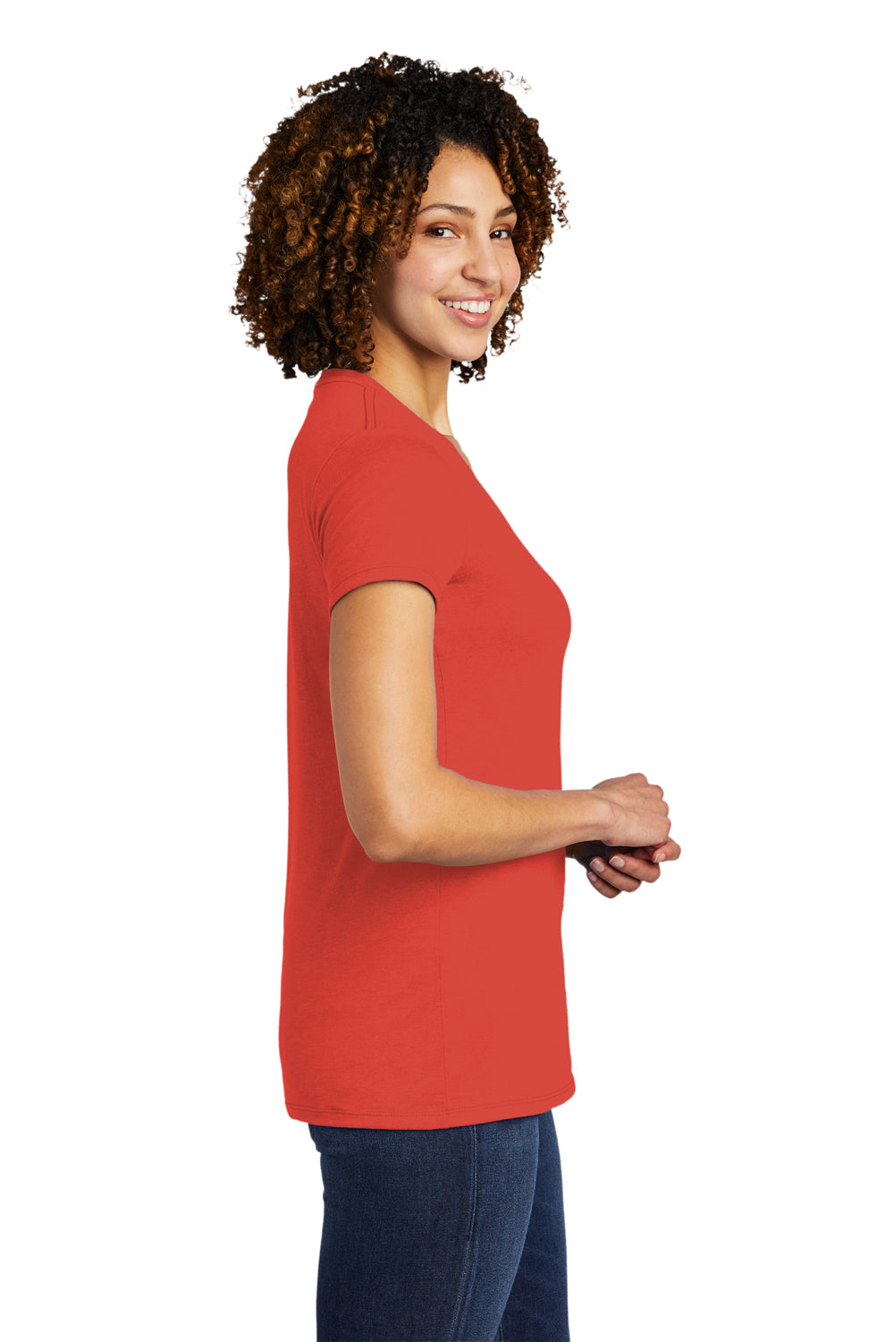 Allmade AL2018 Womens Short Sleeve V-Neck T-Shirt Desert Sun Red Model Side